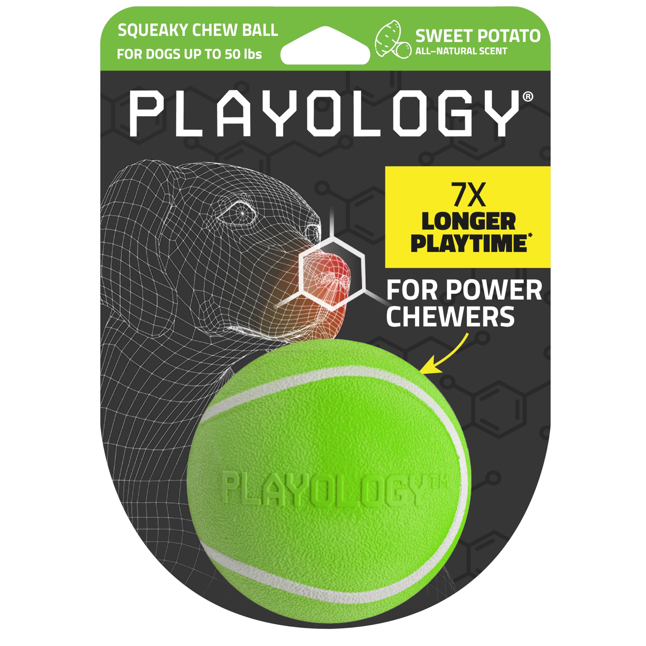 Playology Dog Toys | Squeaky Chew Ball - Bouncy Durable Floating Fetch Ball for Dogs | Medium Sweet Potato Scented Toy - Easy to Clean and Made from