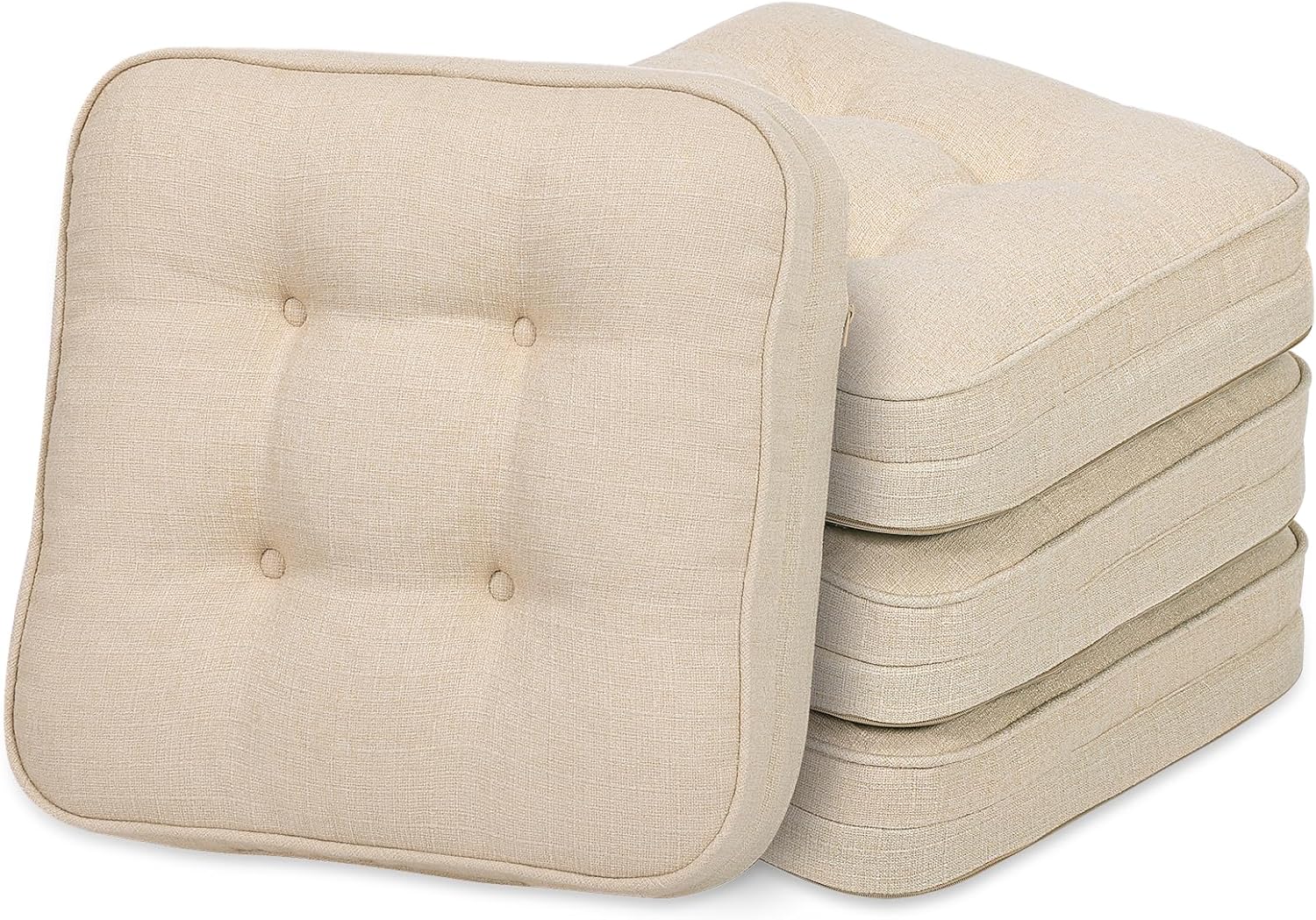 GOFORIT Chair Cushions Set of 4,Tufted Shredded Memory Foam Chair Pads, Non-Slip Seat Cushions with Removable Cover, 16'' x 16'', 4 Pack,Beige