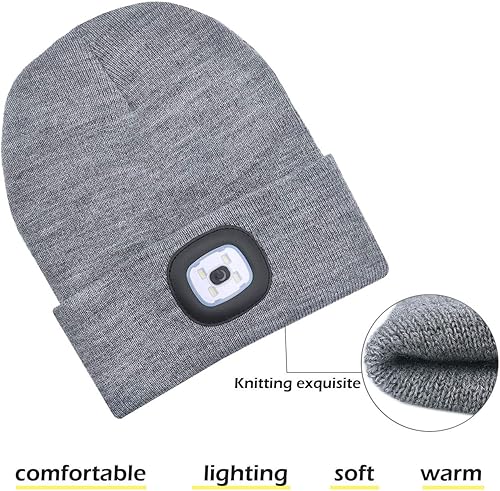 Miniatura 2 de Gorro unisex con luz recargable por USB gorro LED para faros delanteros regalos para papá padre hombres marido gorro de punto cálido
