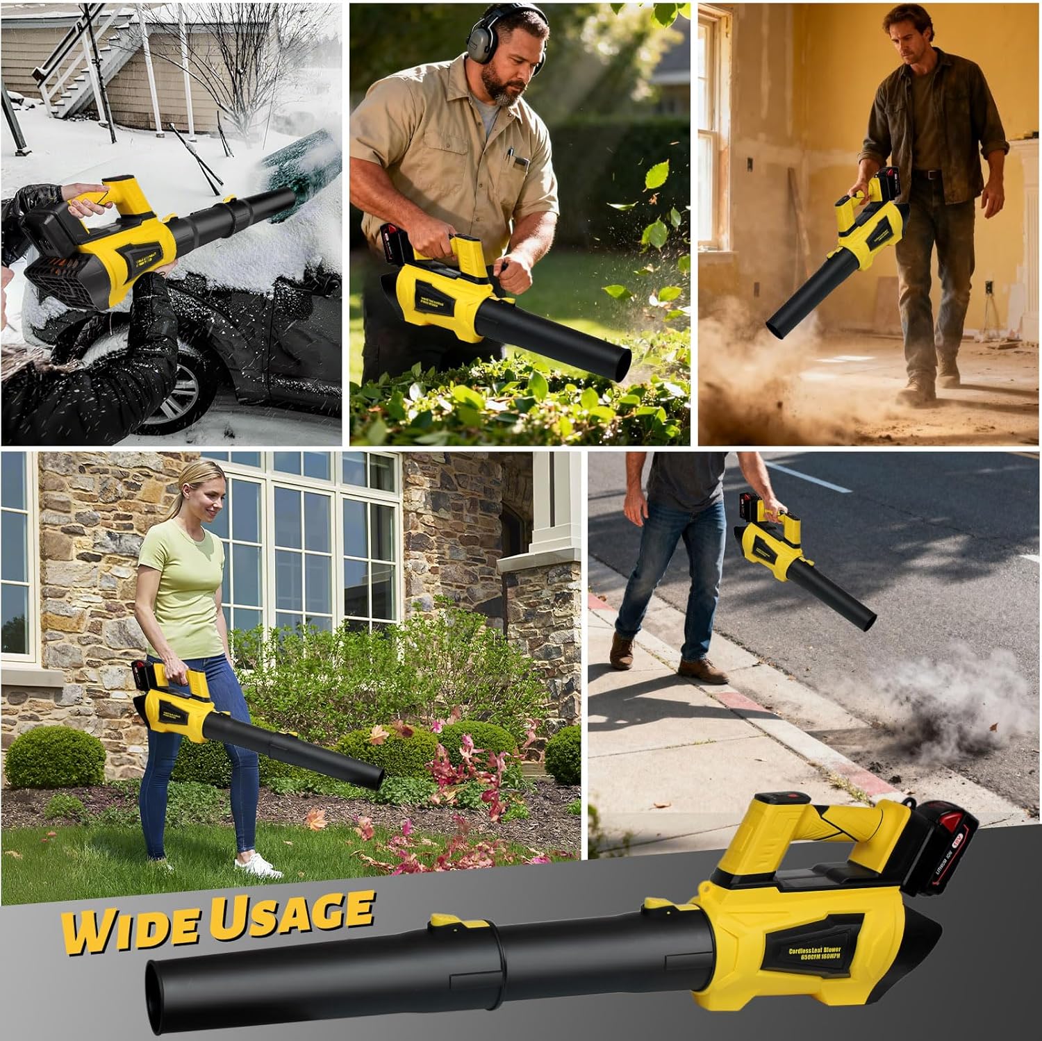 Cordless Leaf Blower for Dewalt 20V Max Battery, 650CFM 160MPH, Turbo Mode and 4 Speeds, Brushless Motor Electric Blower with Extension Tube for Patio,Lawn,Garage,Blowing Leaves,Dust,Snow(No Battery)