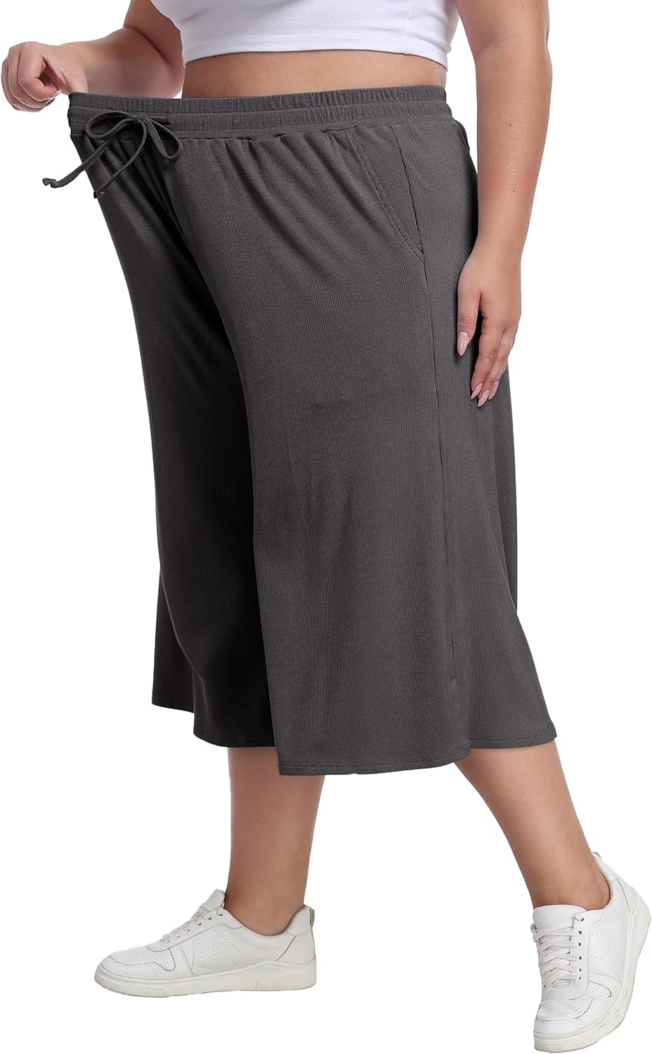 Cheapestbuy Women's Plus Size Wide Leg Capris Summer Palazzo Lounge Cropped Pants Casual Flowy Capri Pants with Pockets