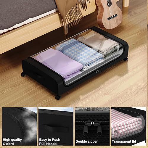 Miniatura 2 de Wocst Almacenamiento debajo de la cama, almacenamiento grande mejorado de 31.5 pulgadas debajo de la cama con tapa, paquete de 4 unidades de