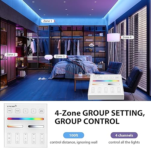 Miniatura 3 de WR01RF Control remoto de panel RF, control remoto RF de 4 zonas 2.4G montado en la pared, compatible con controlador LED RGBCCT RGBW CCT RGB,