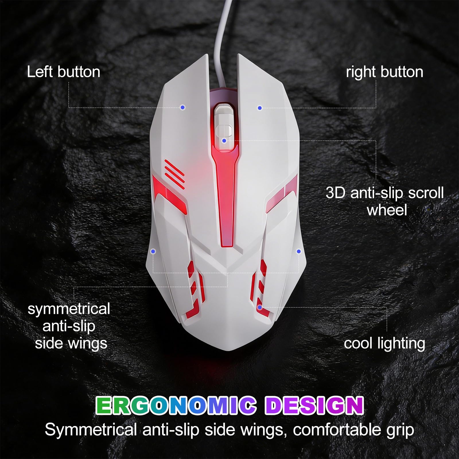 SHINEOFI Set Tastiera Wireless Retroilluminata Mouse USB Ergonomico in Abs, Design Comodo e Pulsanti 104, per Gaming e Lavoro