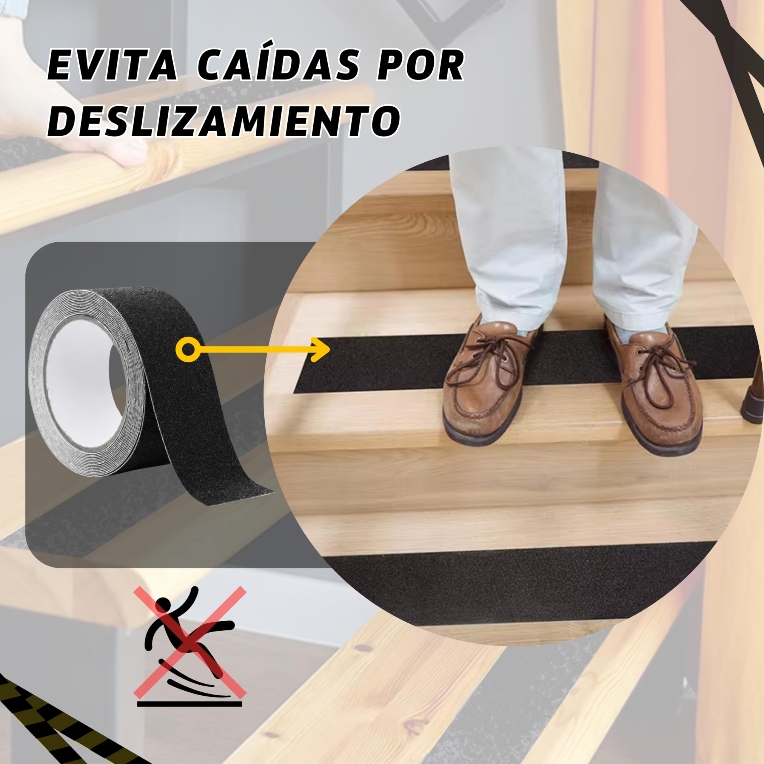 Pack 2 Cinta Antideslizante Escaleras 5cm x 5m. Tiras Antideslizantes Escaleras para Interiores y Exteriores. Fuerte Cinta Seguridad Adhesiva para Suelo Antideslizante. Evita Resbalones y Caídas
