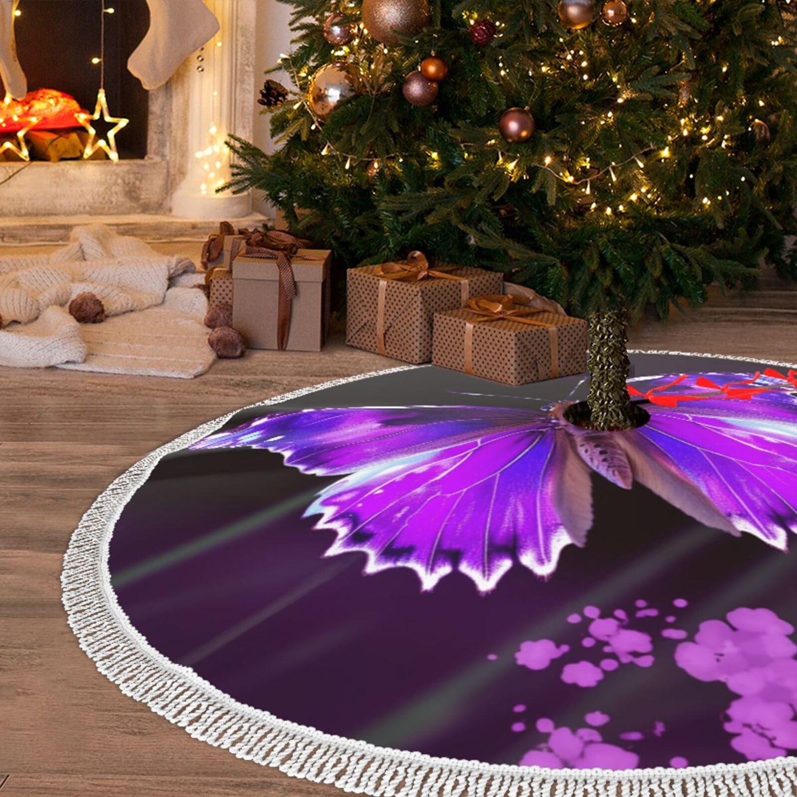 Tapis de décoration de Noël féerique violet à pompons pour de douces vacances