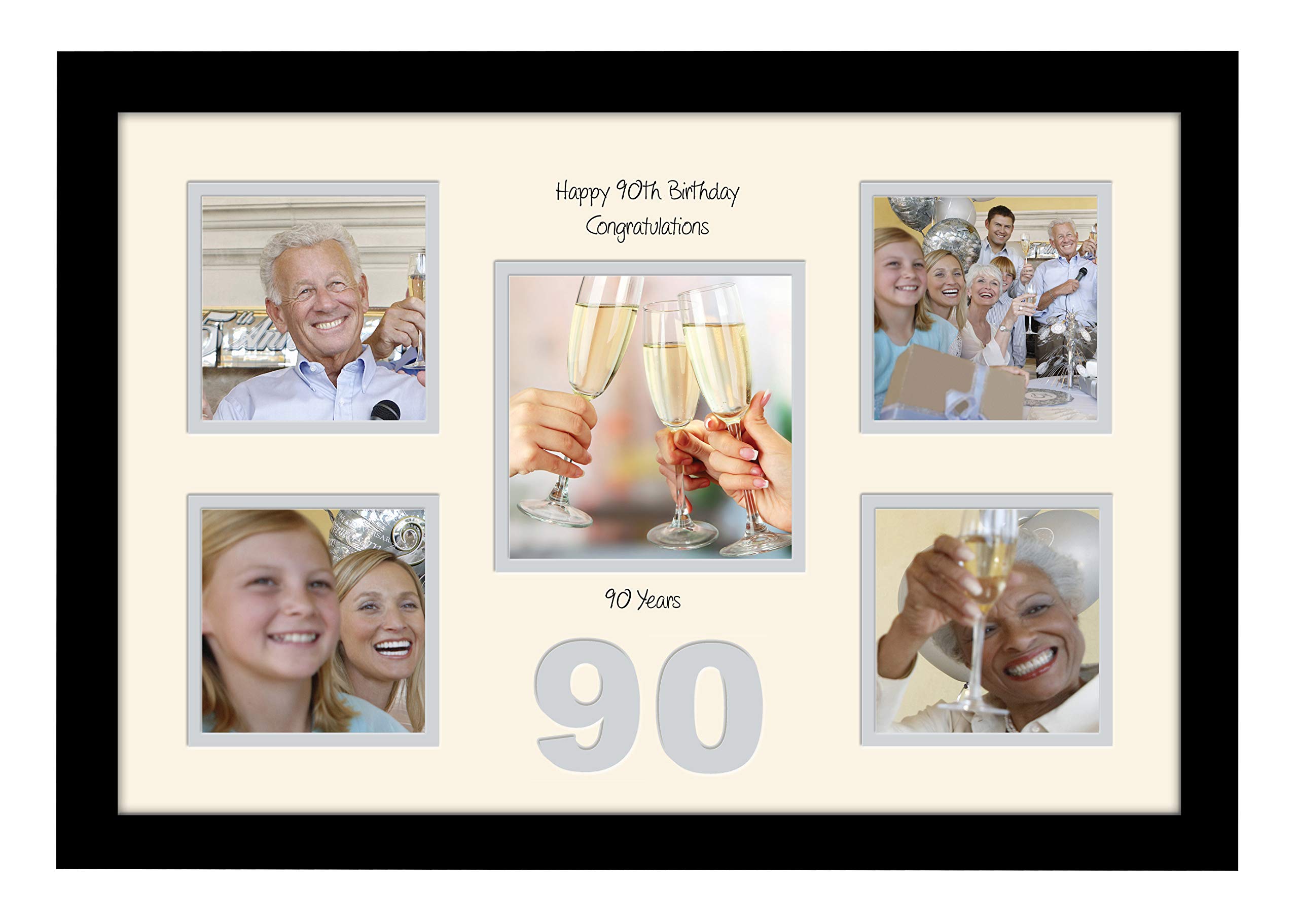 Photos In A Word Black Finish Frame Cream Mount Grey Inside 90Th Birthday Photo Frame 4"X4" X4 And 5"X5" Photo 973D (Black Finish Frame Cream Mount Grey Inside)
