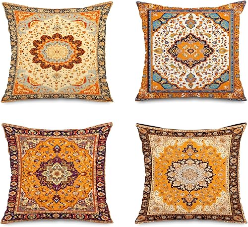 Jartinle Juego de 4 fundas de almohada de medallón persa de 18 x 18 pulgadas, fundas de almohada étnicas retro, bohemio, floral, para sofá al aire