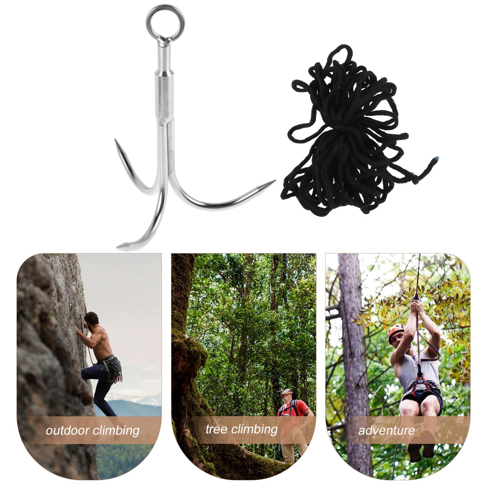 Gancho de Acero Inoxidable para Exteriores Cuerda de 10 Metros, Gancho de Tres Puntas para Pesca y Rescate, Herramienta de Agarre para Escalada y Camping, Color Aleatorio