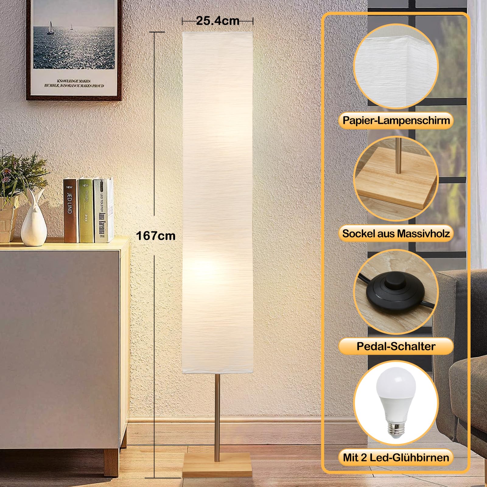 GyroVu 65" Stehlampe für Wohnzimmer, 3-stufig Dimmbare LED-Stehlampe, Säulenstehlampe, Stehleuchte für die Ecke, Moderne stehlampen für Schlafzimmer, Büro & Wohnzimmer (Leuchtmittel Enthalten)