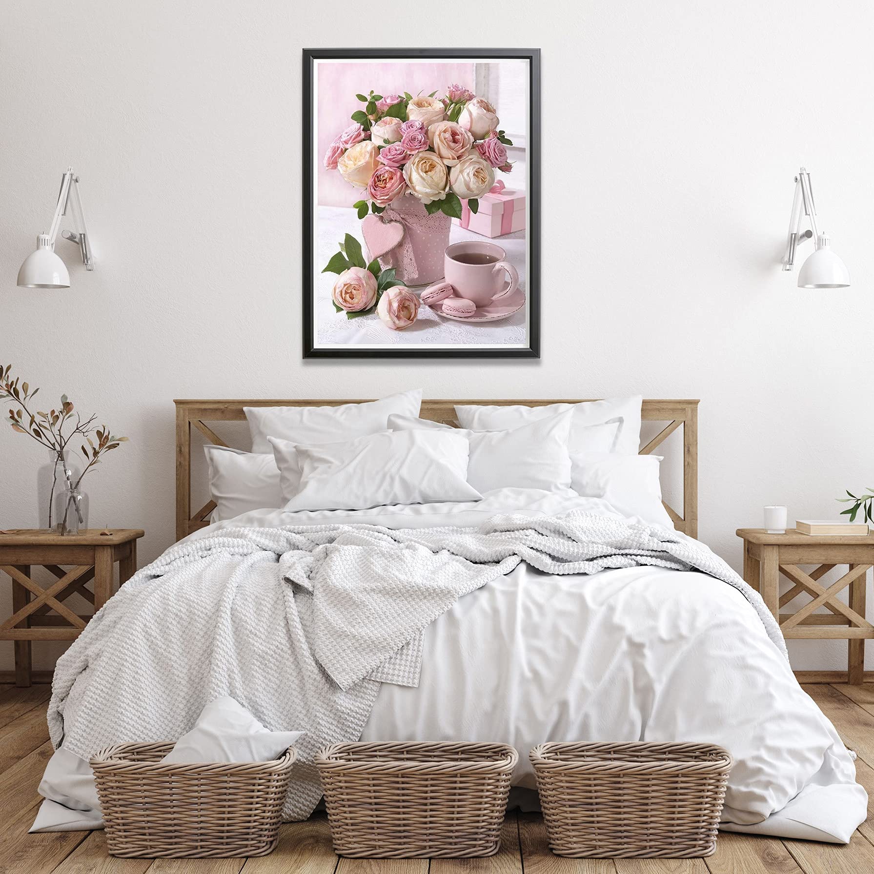 Kit Diamond Painting Fleur Rose 30x40 Cm - Broderie Diamant DIY Adulte - Décoration Murale Strass