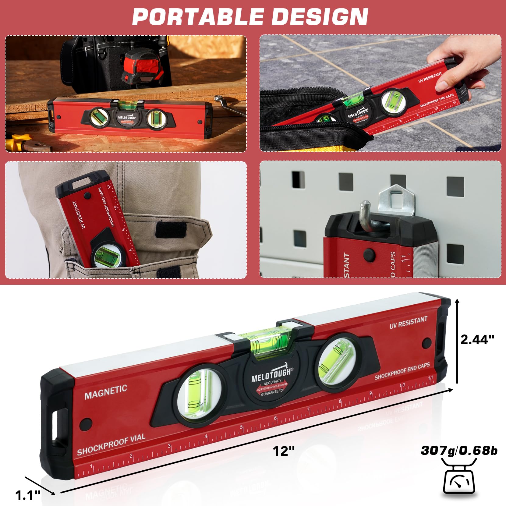 MELOTOUGH Magnetic Level - 12 Inch Torpedo Level -7