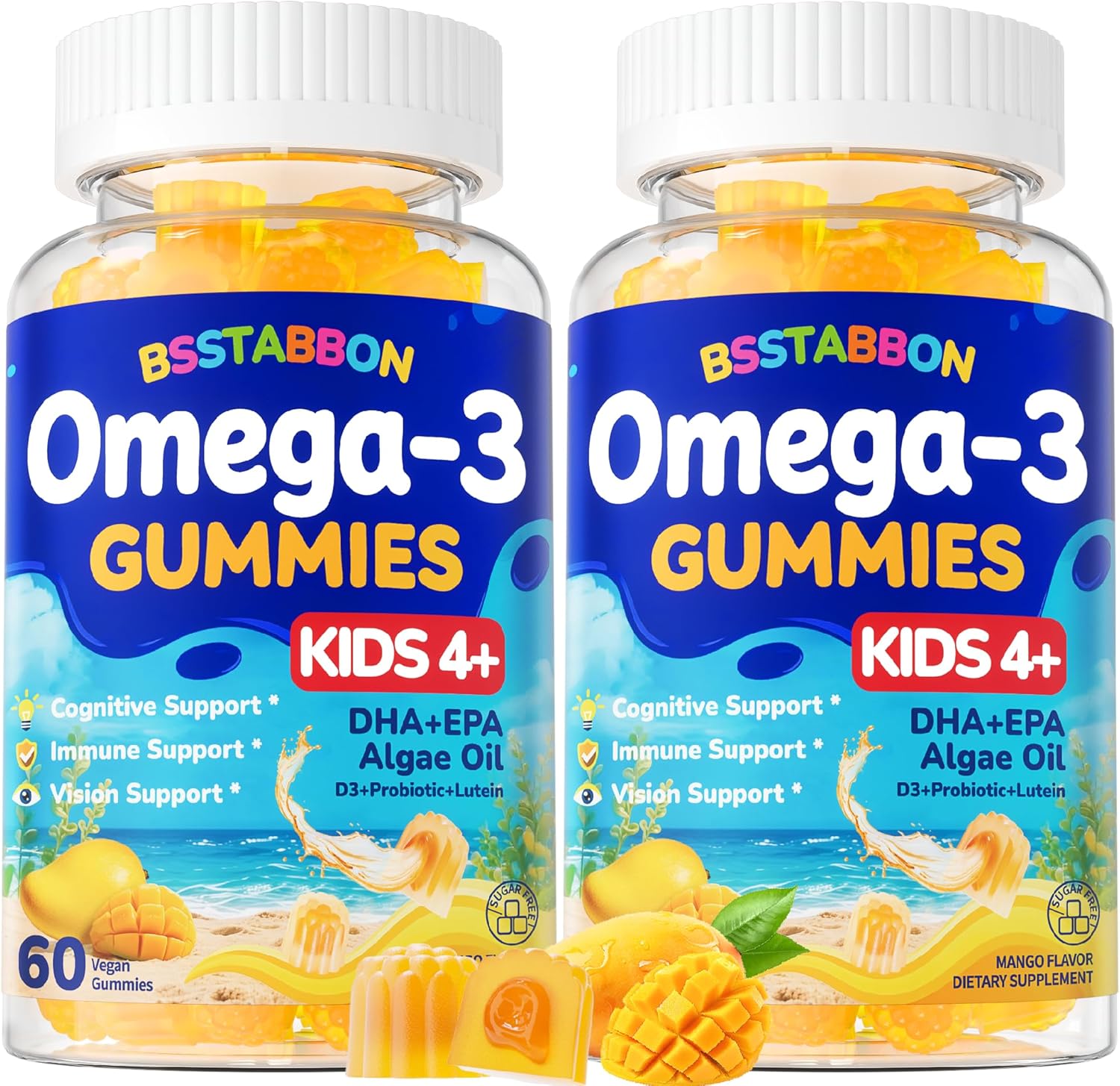 Vegan Omega 3 Gummies for Kids 4+: Natural Omega-3 Fatty Acid Supplement DHA EPA with Vitamin D3 B12 Probiotic Lutein Zinc for Overall Health - No Fish Taste Multivitamin for Kids(120Count)