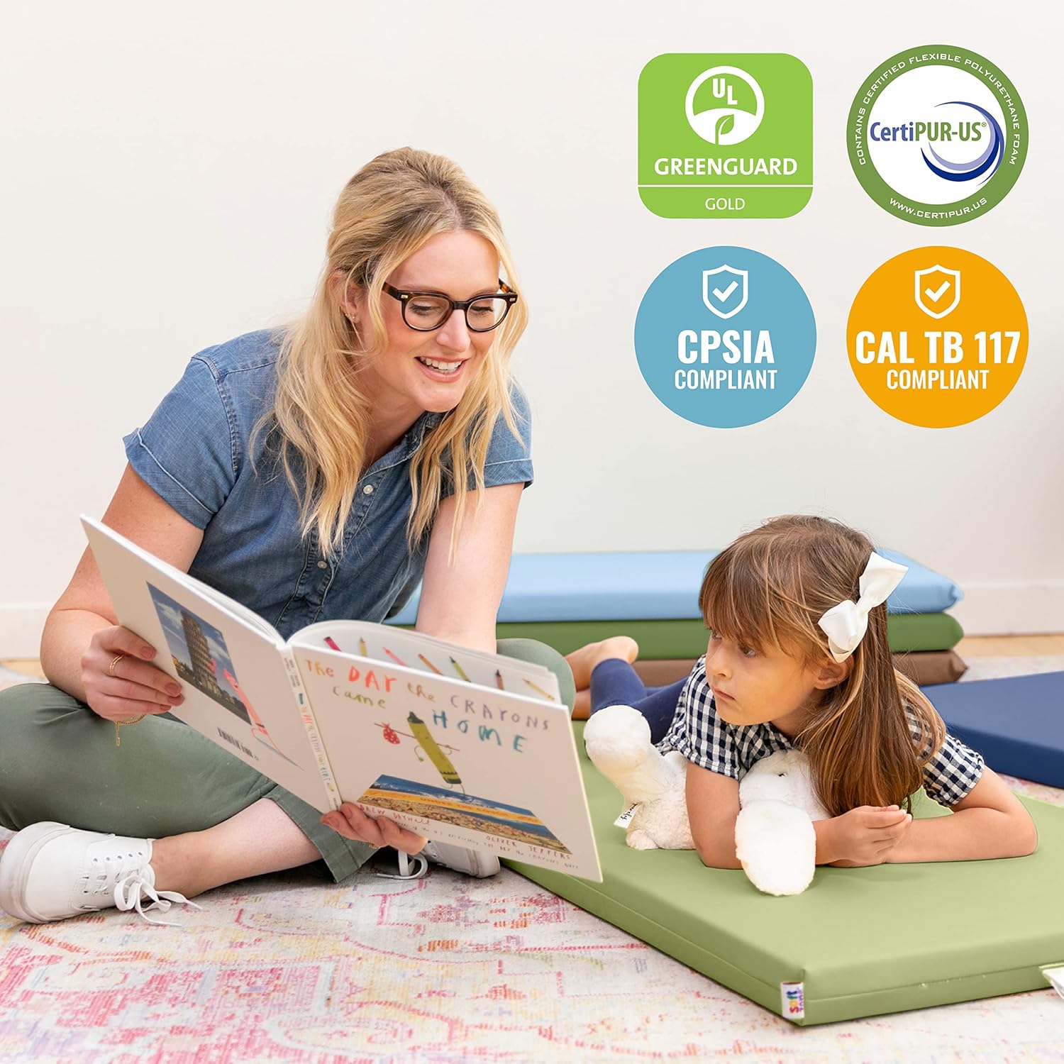 ECR4Kids SoftZone Rainbow Rest Mat, 2in, Sleeping Pad, Earthtone, 5-Piece