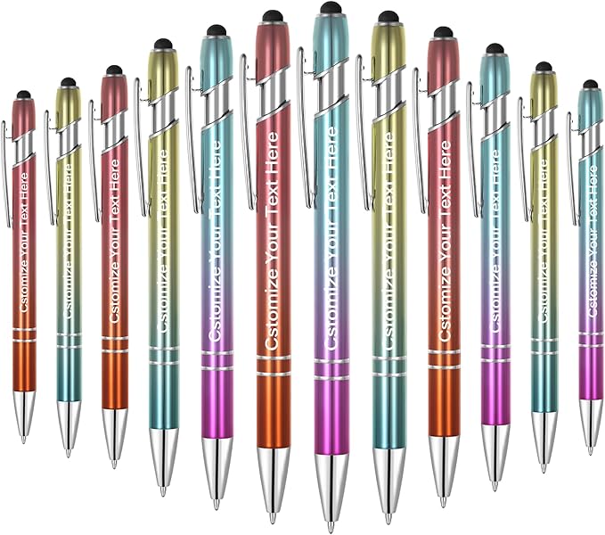 Kingluu 50 Pcs Personalized Ballpoint Pens With Stylus,Smooth Writing,Black Ink