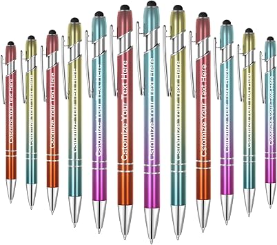 Kingluu Up to 500 Pcs Custom Pens Bulk,Personalized Ballpoint pens with Stylus,Black Ink Customized Pen with Your Name Message logo Text for Business Graduation Anniversaries 12 Pcs/Pack Assorted