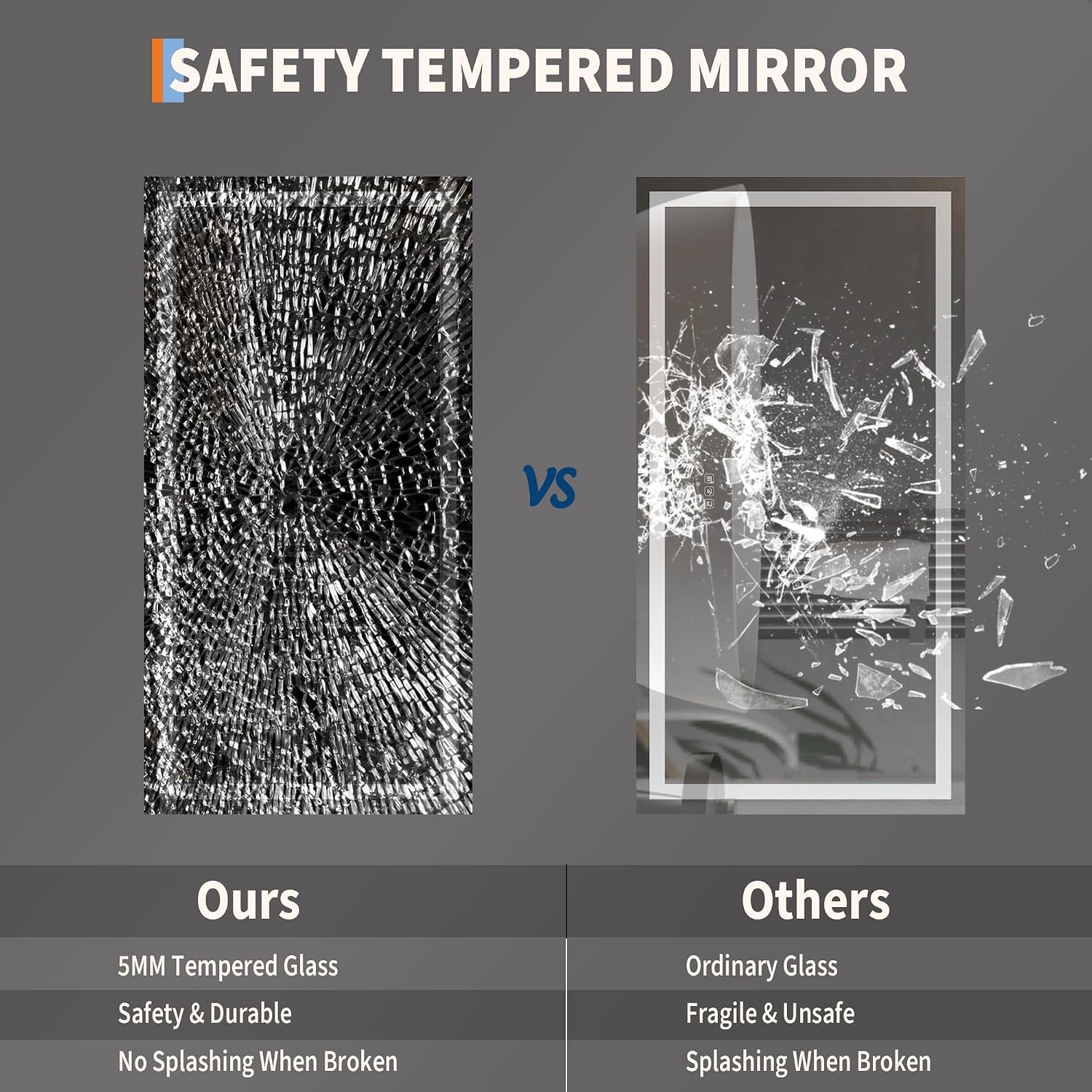 50"x26" LED Bathroom Mirror with Backlit & Front Light, Dimmable, Anti-Fog, Memory, Shatterproof Glass, Lighted Wall Mounted Vanity Mirror, Horizontal/Vertical