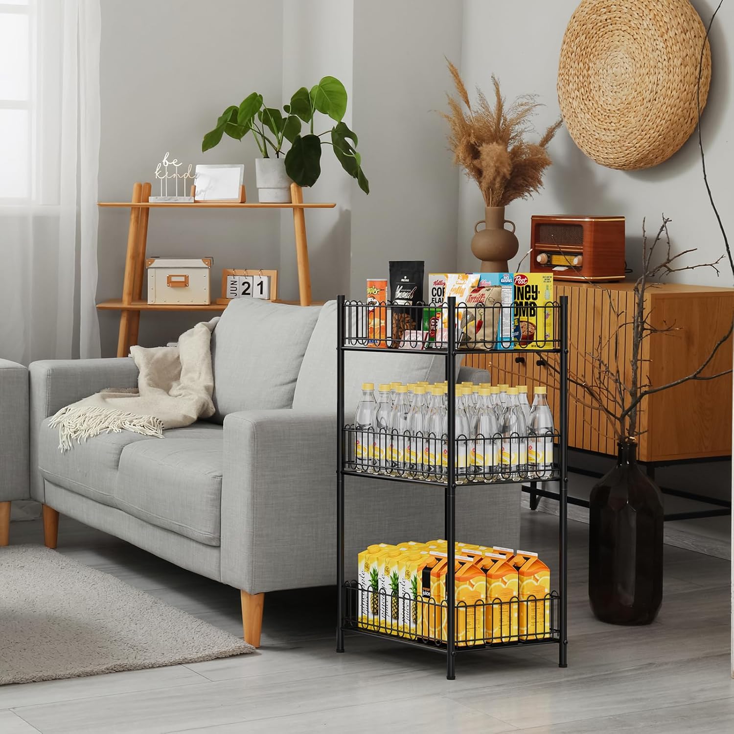 OYEAL Water Bottle Holder Rack 3 Tier Soda Drink Organizer Vertical Metal Food Storage Shelf for Kitchen Countertop Pantry, Can Storage Organizer for Pantry - Image 6