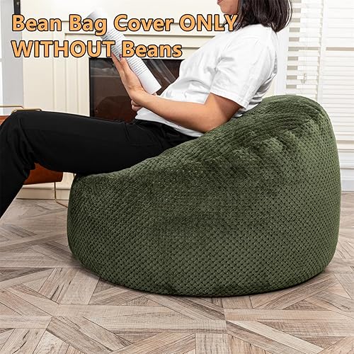 Miniatura 2 de Funda para puf (sin relleno), suave y lavable de fibra de felpa para adultos, funda de piel mullida sin relleno (funda para puf verde oscuro)