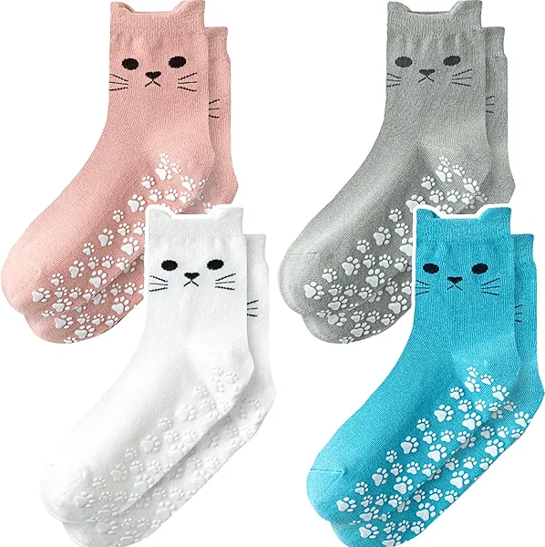 ZFiSt Pilates Socks with Grips for Women,4Pairs Ruffle Yoga Sock Cute Cotton Grippy Socks for Barre Workout Non Slip 5-10in