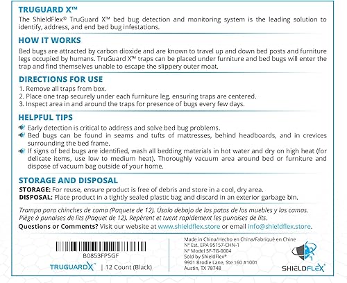 Miniatura 8 de Trampa para insectos de cama, paquete de 12  TruGuard X Interceptores de insectos de cama (negro)  Trampas ecológicas para patas de cama  Detector