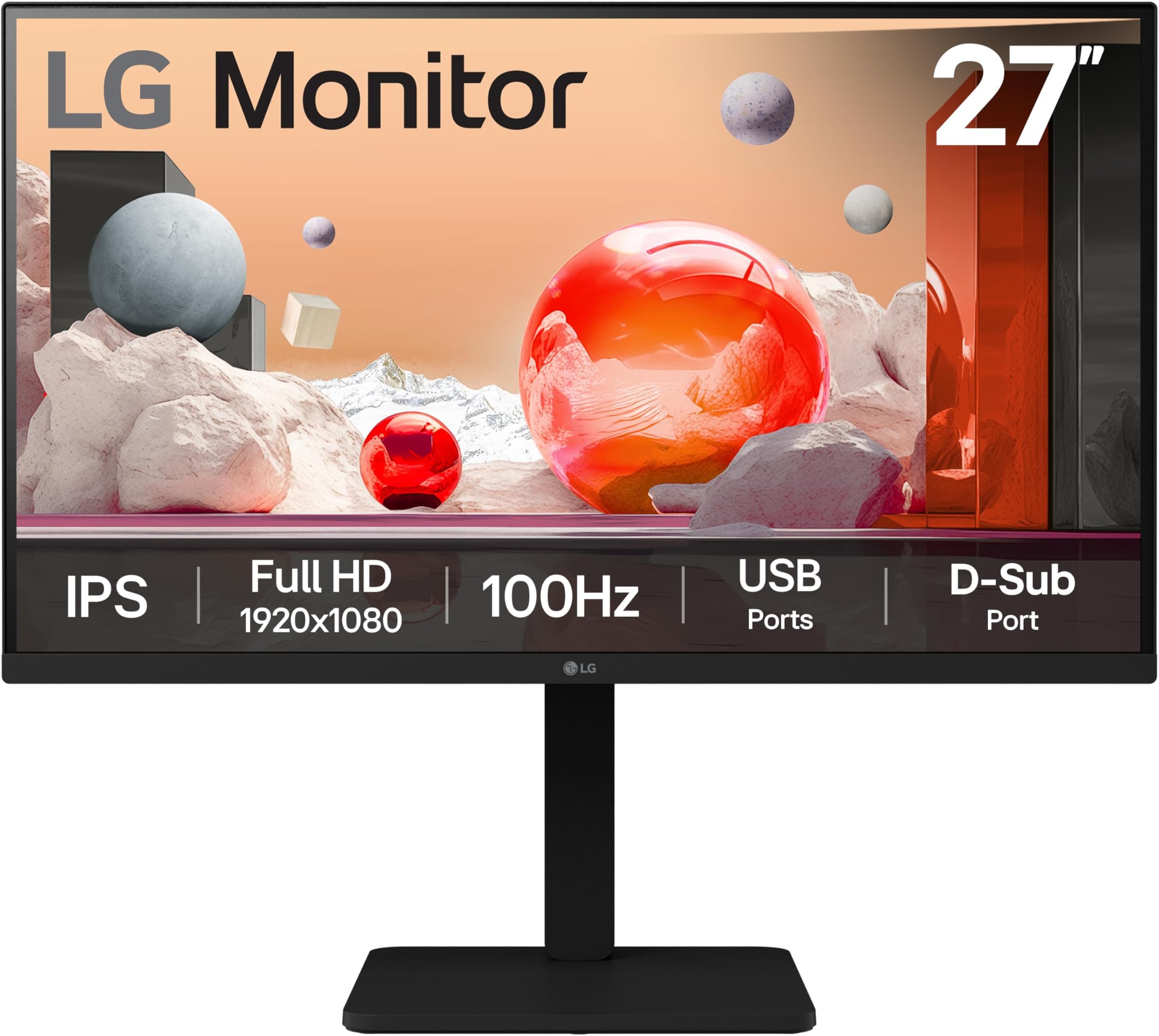 LG Monitor 27BA550 - FHD 1080p IPS 27 inch, 100Hz, 5ms, Office Display, Built-in Power and Speakers, USB Hub, D-Sub, HDMI, DisplayPort, Matte Black