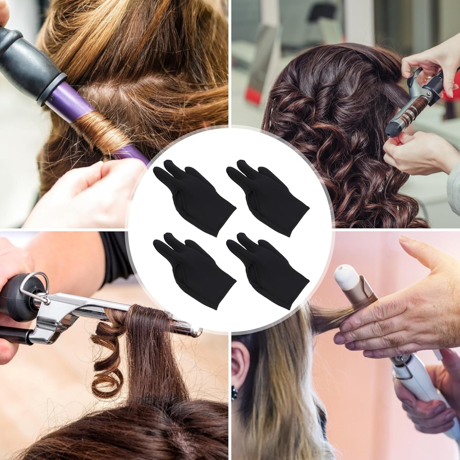 SOIMISS Heat Resistant Hair Styling Finger Mitts Gloves 4Pcs Three-Finger Heat Protection for Curling Iron and Hair Straightener Use