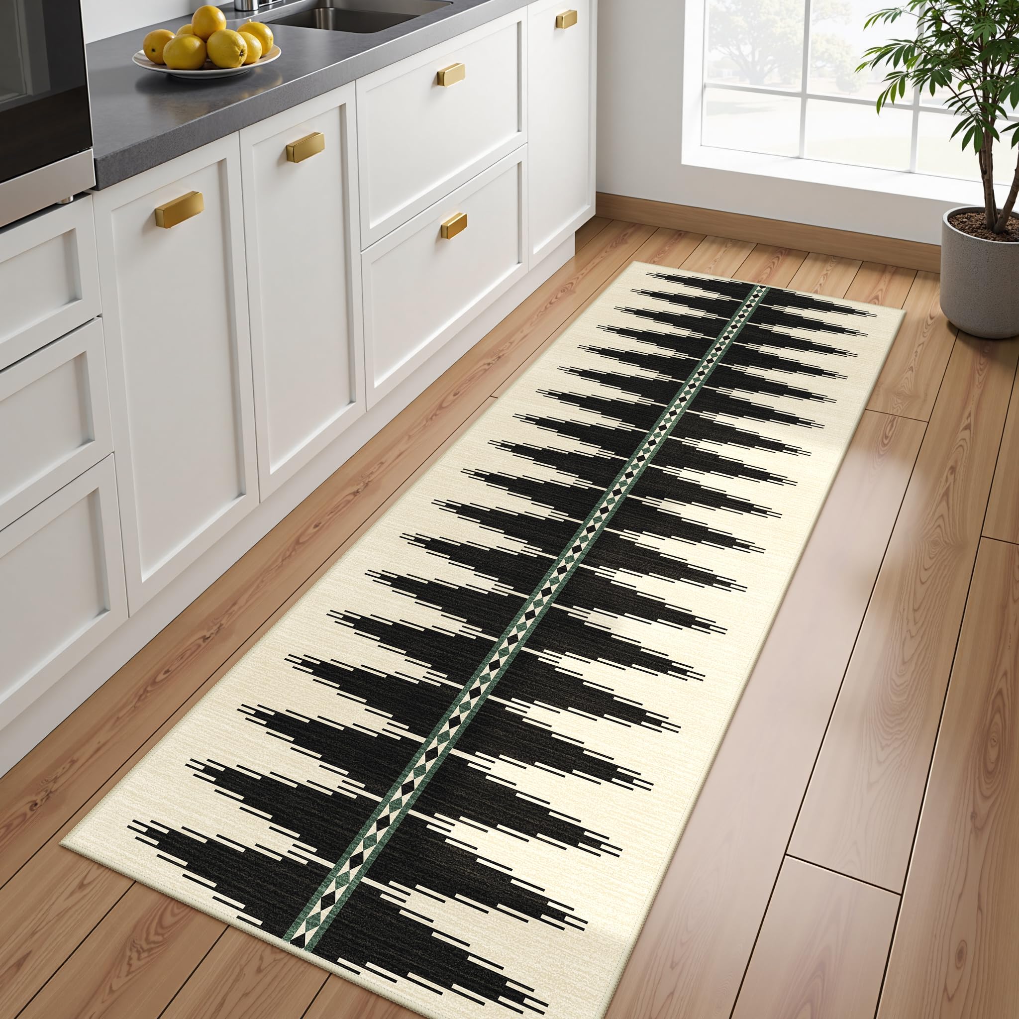 Lahome Modern 2x6 Runner Rug, Washable Black Rug Runners for Hallways Non Slip Kitchen Non Skid, Neutral Print Ultra-Thin Carpet Runner for Bathroom
