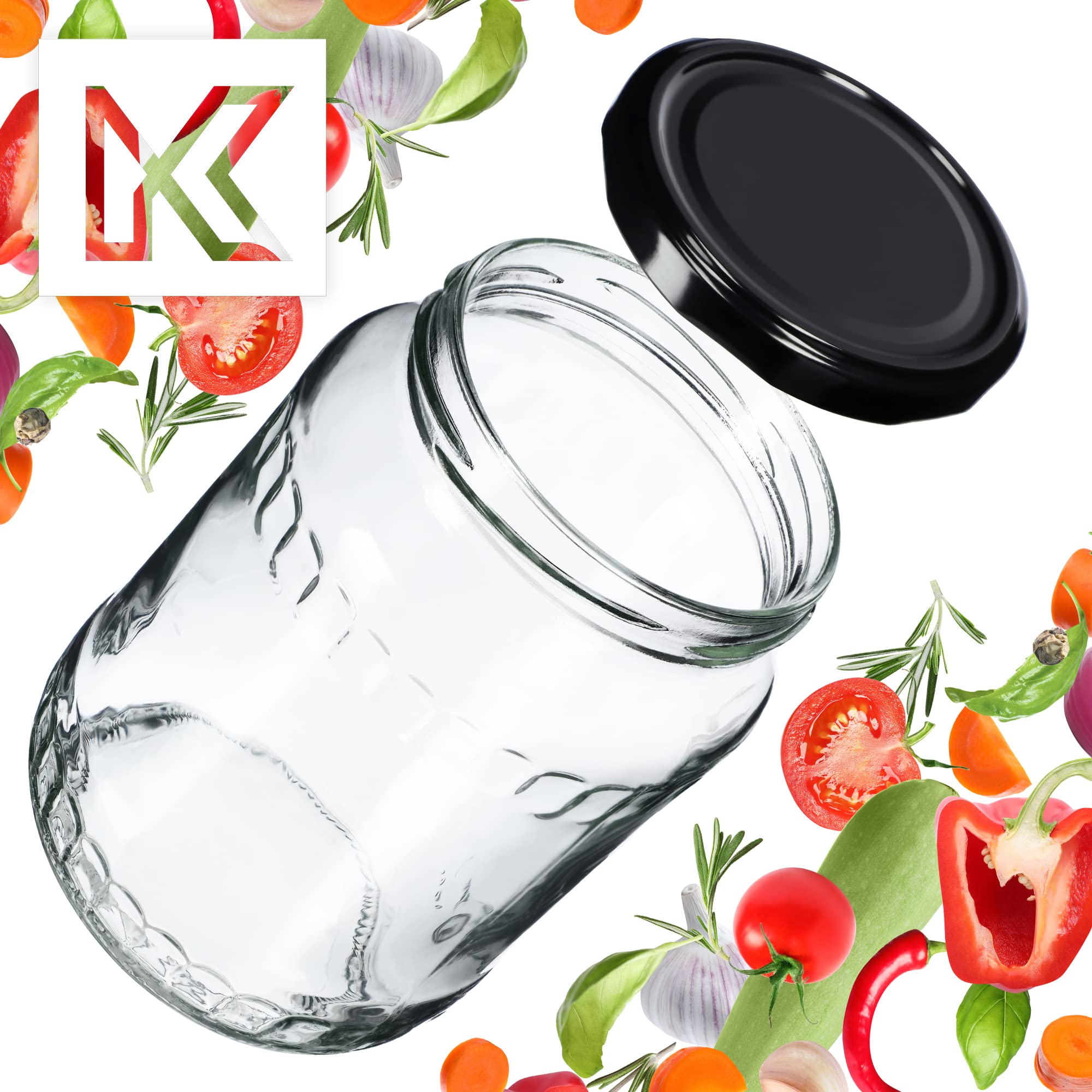 KADAX Lot de 48 grands bocaux en verre 720ml Ø82 à pois rouges – Couvercle Twist-Off hermétique TO82 – Pour conserves, cornichons, légumes fermentés & confitures maison