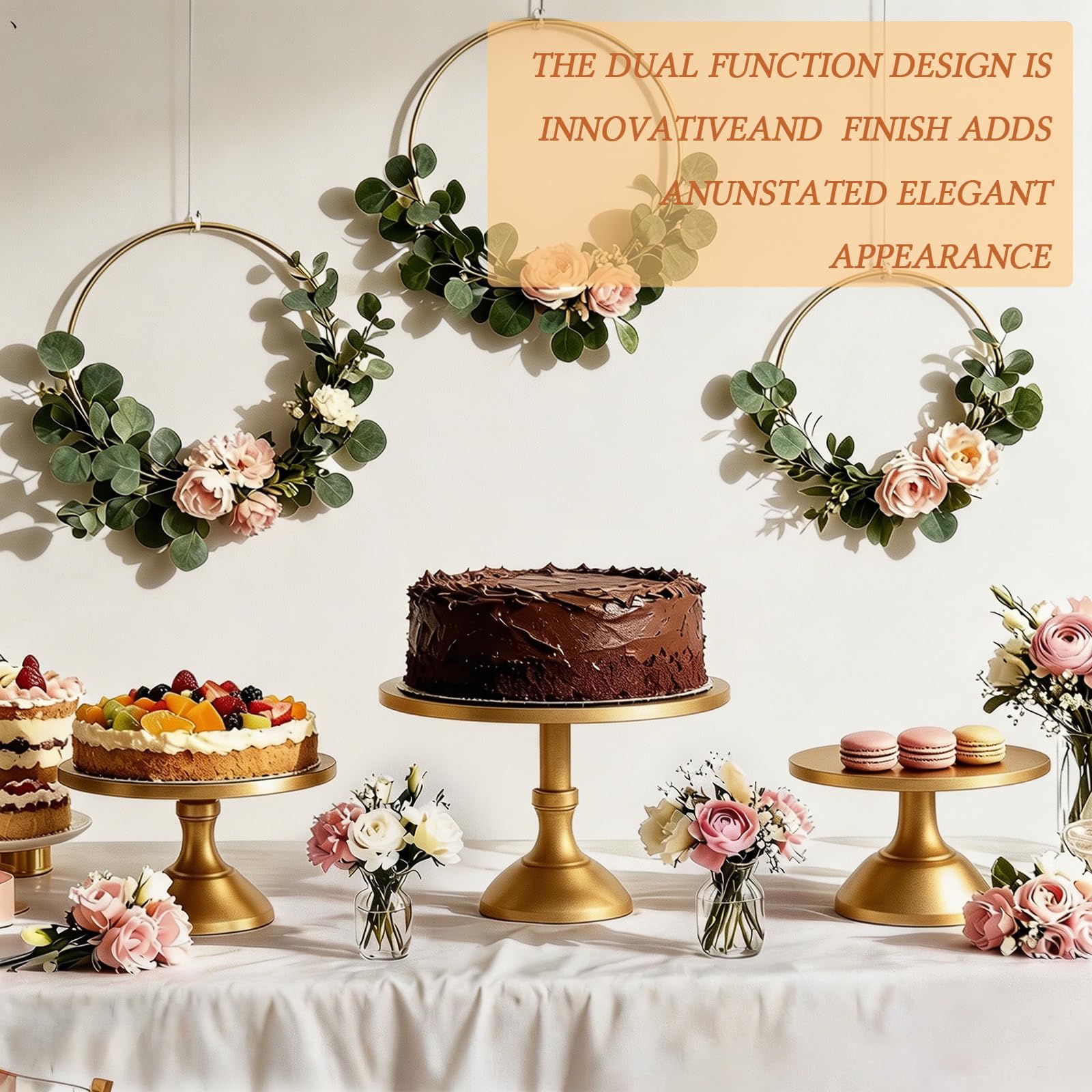 Confezione da 3 supporti per torte in metallo per torte da 15-30 cm, perfetto per dessert, cupcake e torte per feste, matrimoni, compleanni, baby shower, anniversari (oro)
