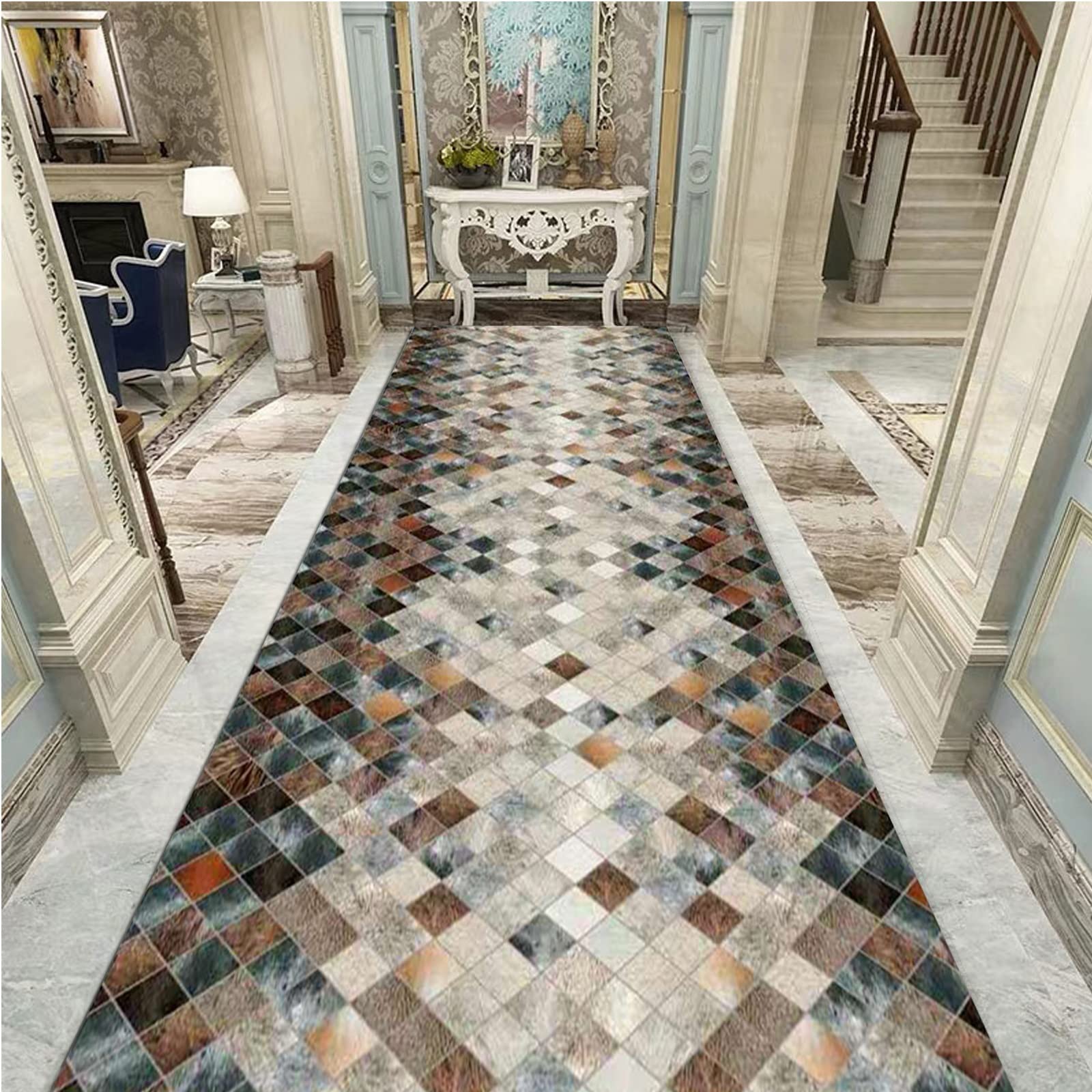 Tappeto Runner Geometrico HADBA 0,6x2,1 M Sabbia: Antimacchia E Non Sbiadisce, Prodotto In Turchia