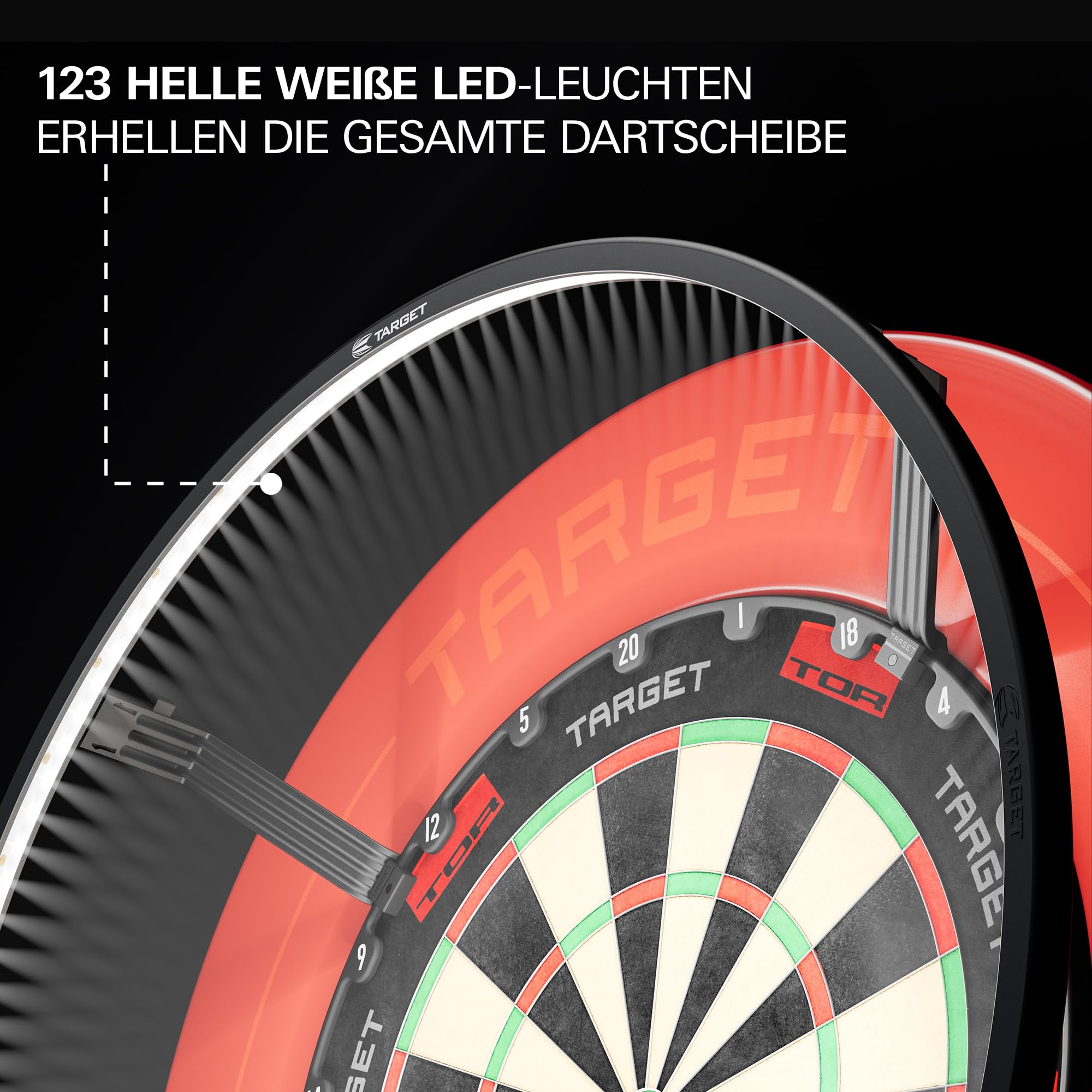 Target Darts Tor Dartboard-Set mit Corona Beleuchtungssystem | Dartboard mit 360° weißem LED-Ringlicht | Inklusive Tor Dartscheibe und LED-Beleuchtung