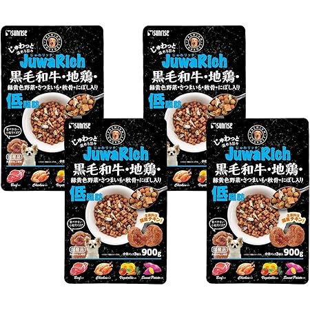 Amazon Co Jp まとめ買い サンライズ じゅわリッチ 黒毛和牛 地鶏 緑黄色野菜 さつまいも 軟骨 にぼし入り 低脂肪 900g Sjr 003 犬用 4 ペット用品