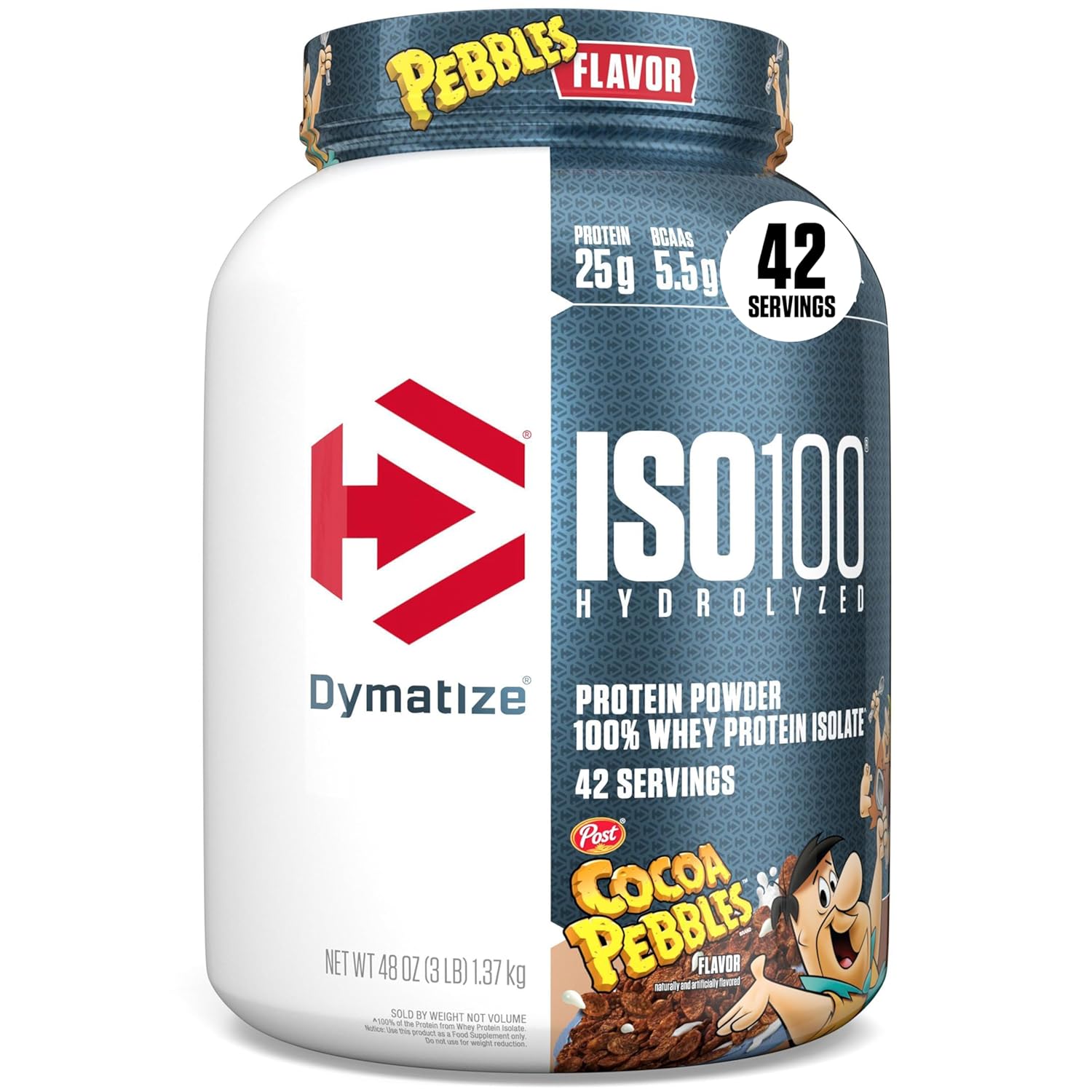 Dymatize ISO100 Hydrolyzed Protein Powder, 100% Whey Isolate Protein, 25g of Protein, 5.5g BCAAs, Gluten Free, Fast Absorbing, Easy Digesting, Cocoa Pebbles, 3 Pound