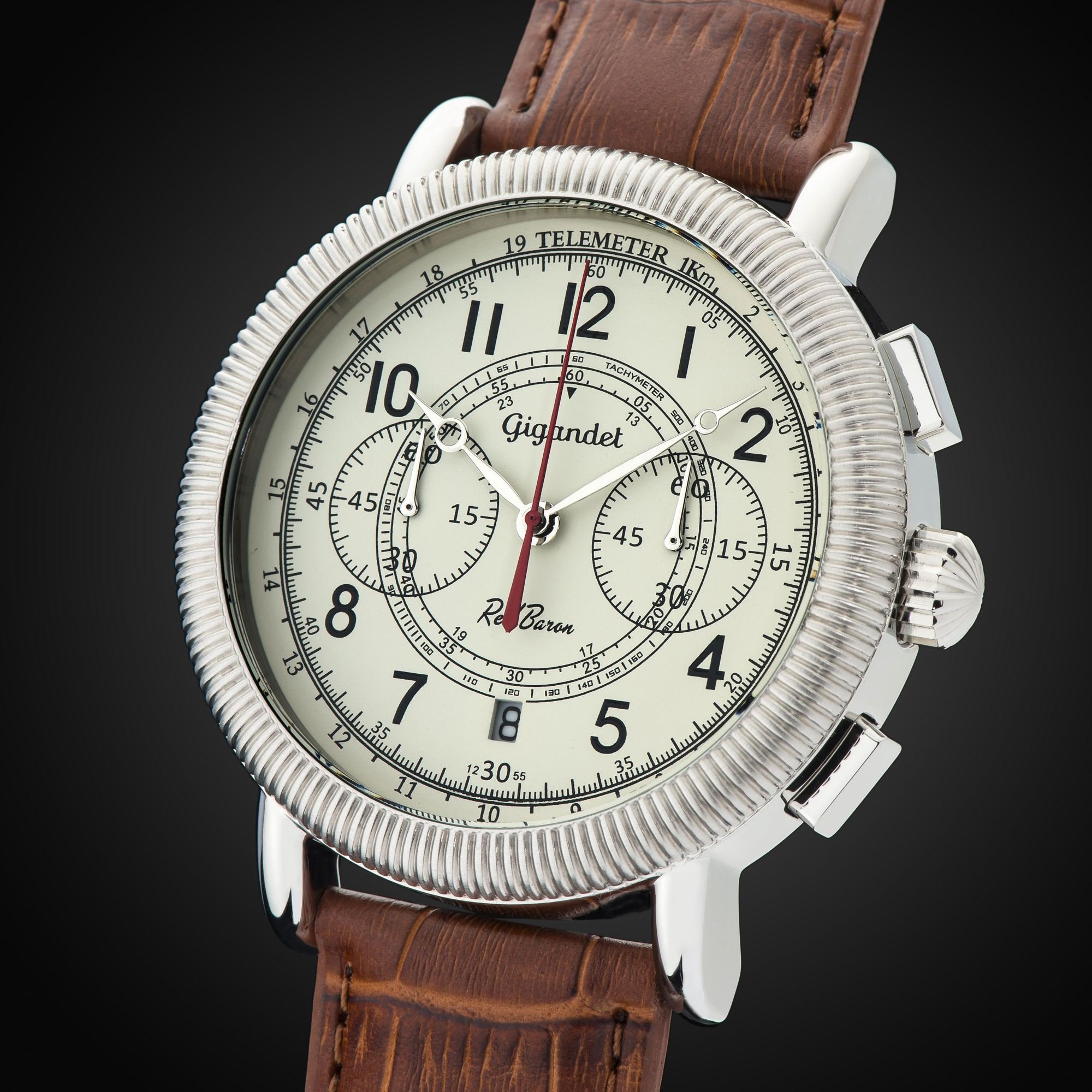 Gigandet Reloj de Hombre Cuarzo Red Baron IV Cronógrafo Analógico Cuero Marrón Beis G19-001