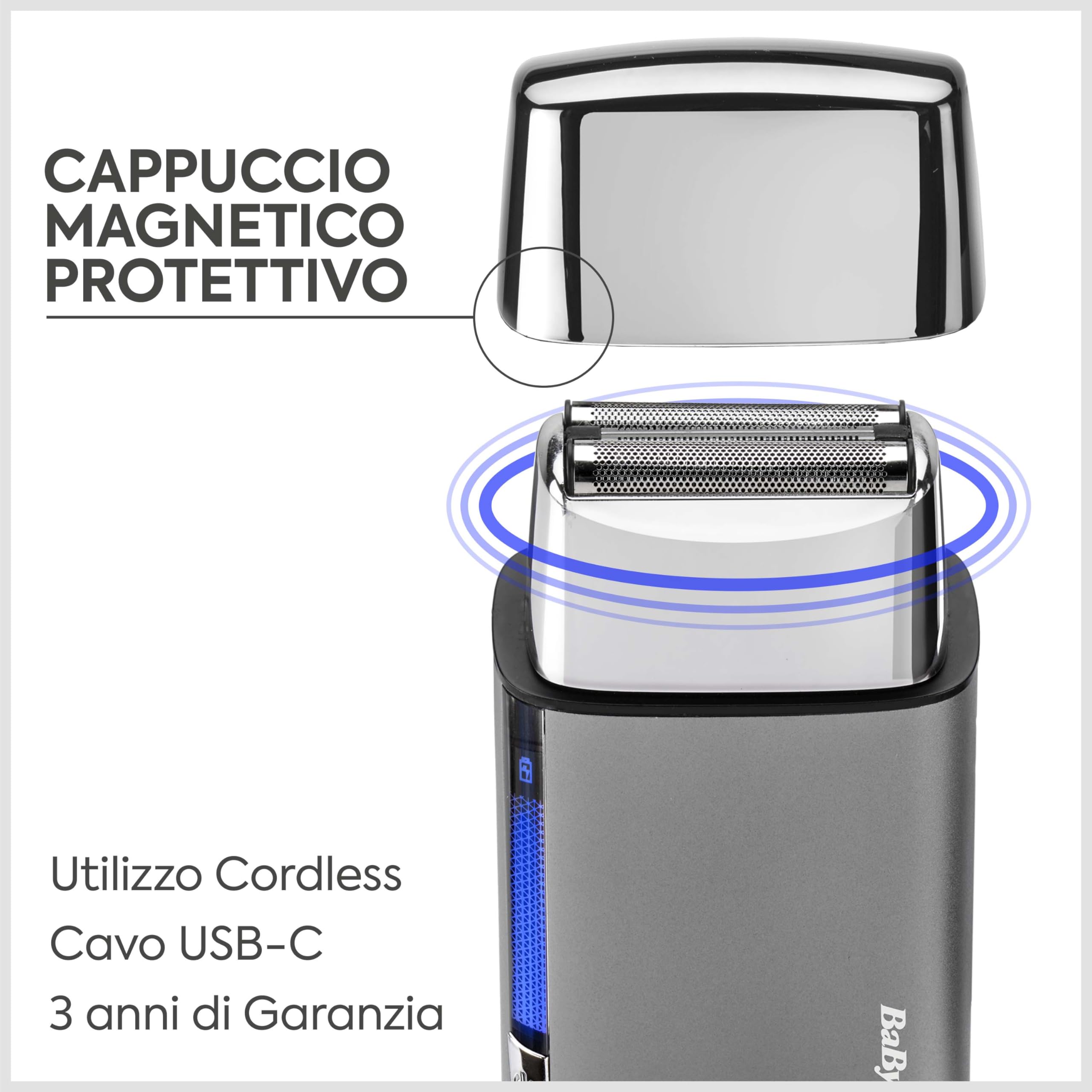 Rasoio BaByliss Super‑X a doppia lamina da uomo – Finitura ultra‑liscia, lamine in acciaio giapponese, cordless lithium‑ion, Wet & Dry IPX7, USB‑C, FS996DE