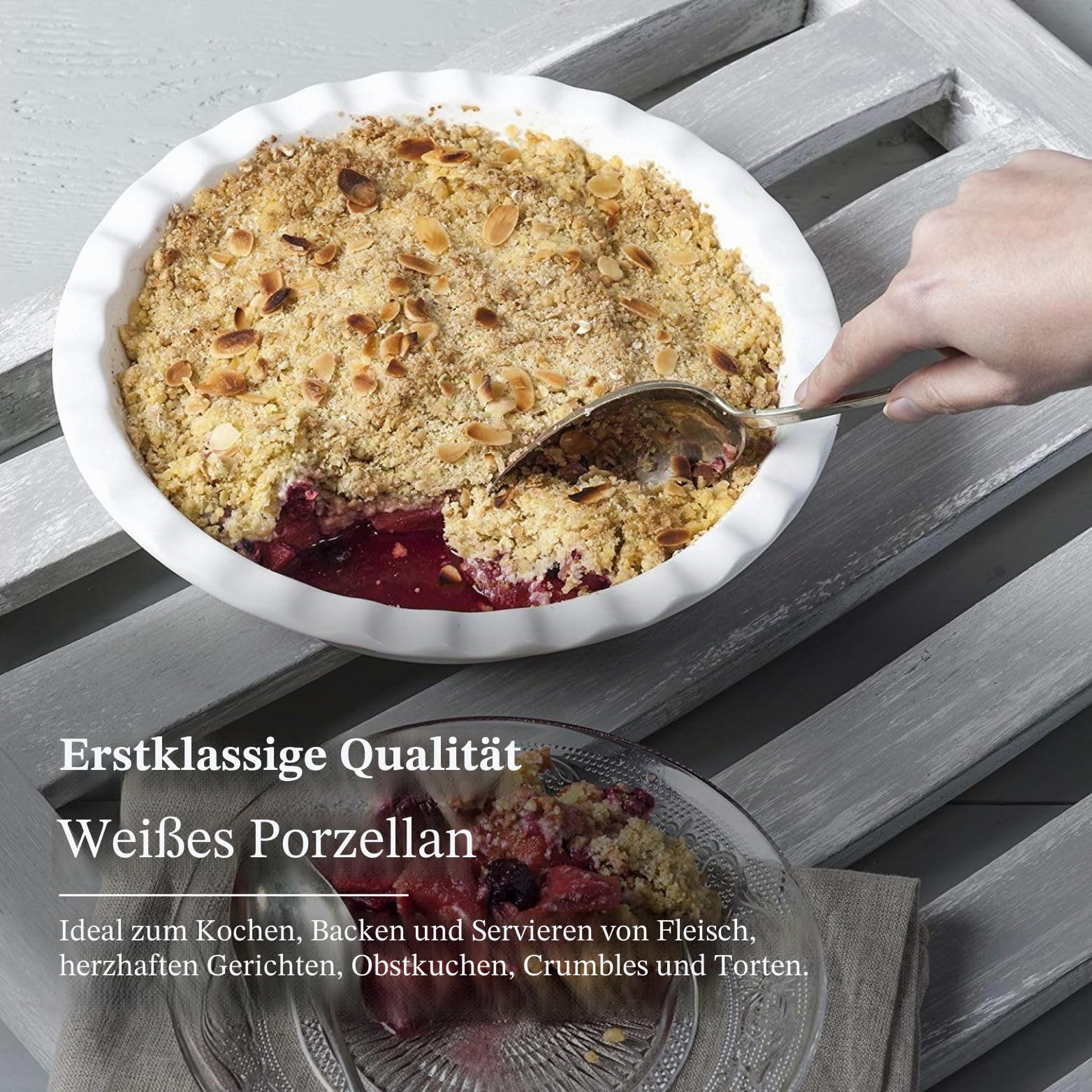 Wm Bartleet & Sons Traditionelle Kuchenform aus Porzellan, rund, mit gewelltem Rand, weiß, 27 cm