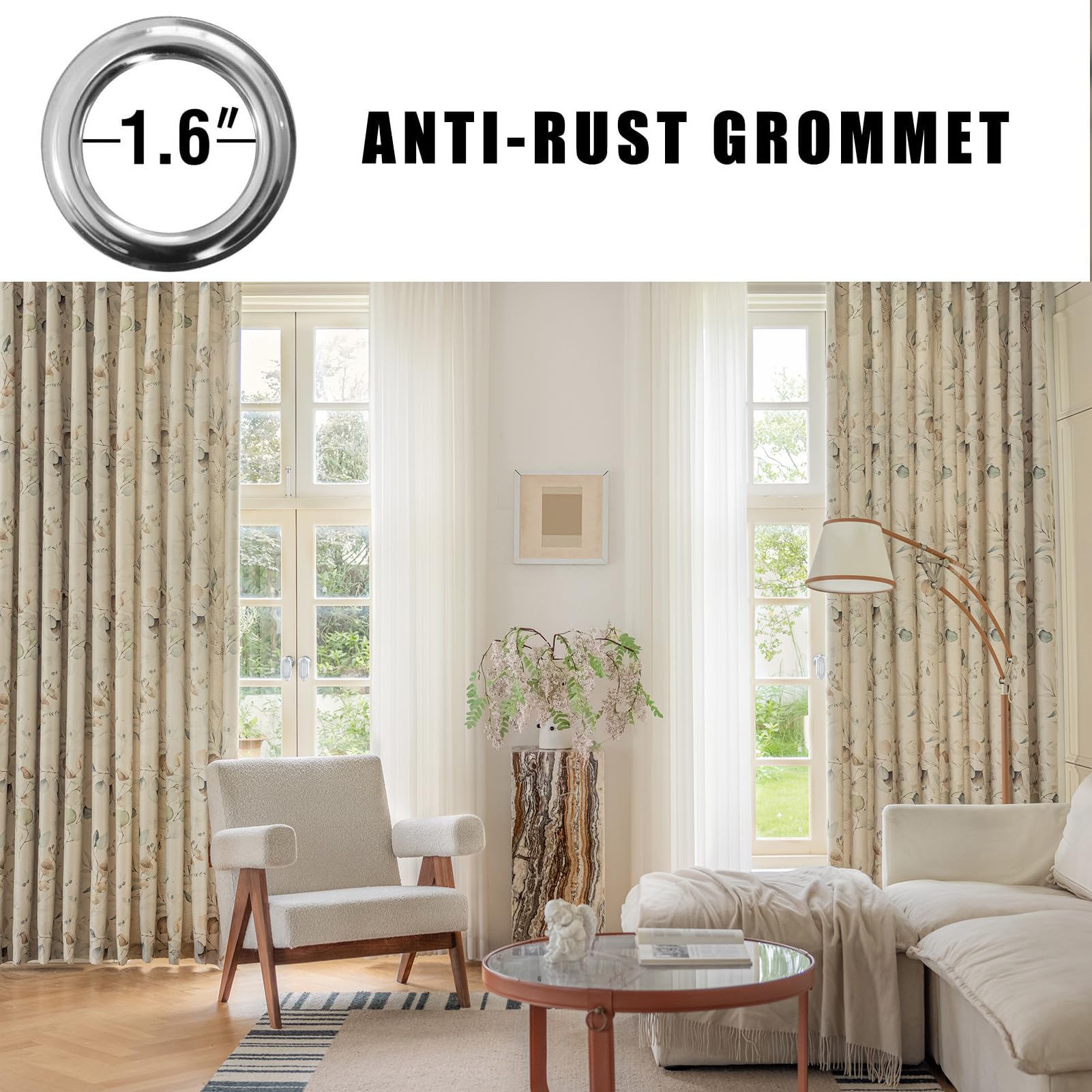 SUOUO Braune Verdunkelungsvorhänge mit Blumenmuster für Schlafzimmer, Gemustert, grünes Blatt, H 225 x B 140 cm, 2er-Set, Raumverdunkelung, Fenstervorhänge für Wohnzimmer
