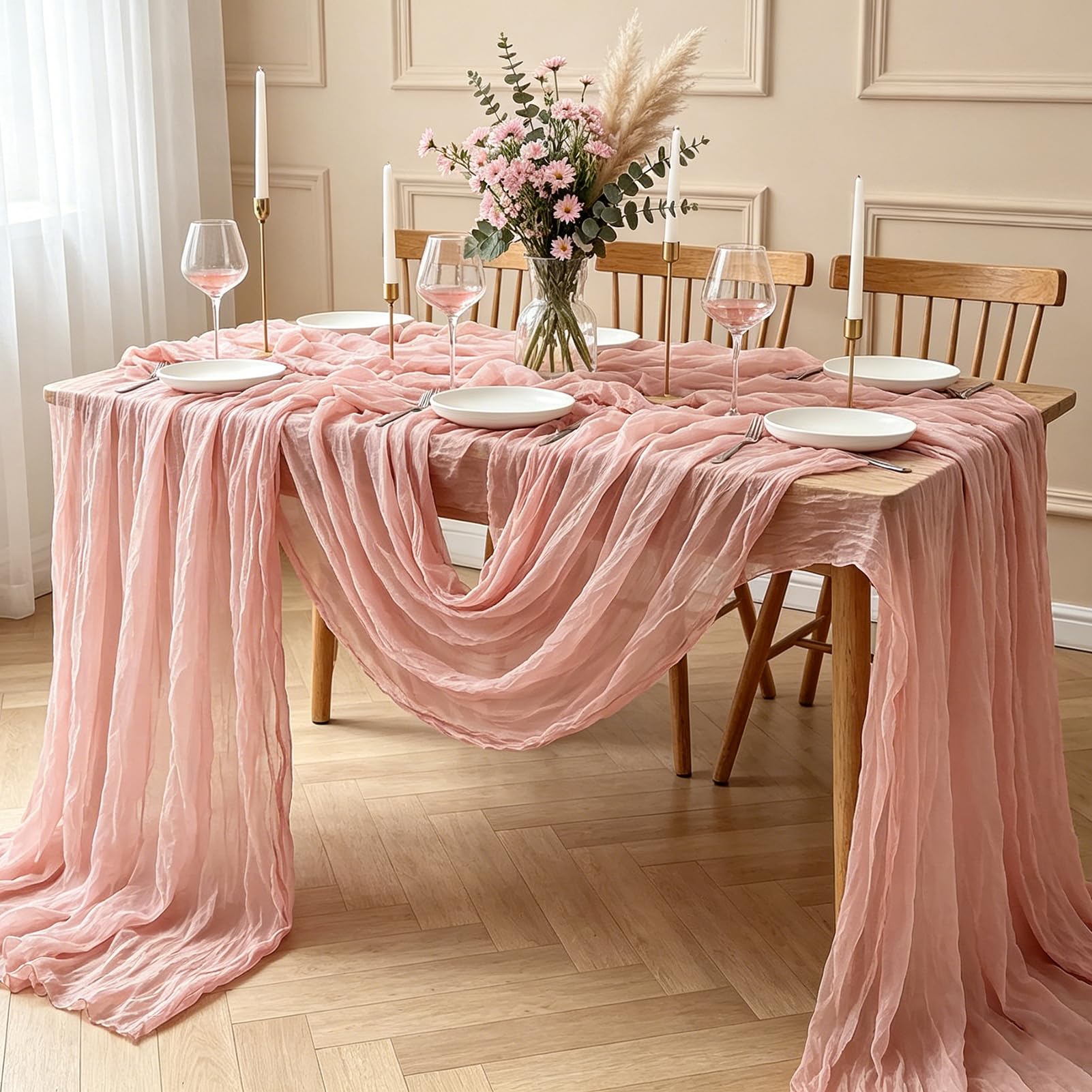Pink Cheesecloth Table Runner - 10FT Boho Decor -7
