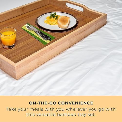 Miniatura 4 de Prosumers Choice - Bandeja de madera para servir con asas, color marrón claro, diseño anidado para ahorrar espacio, bandeja de madera para servir