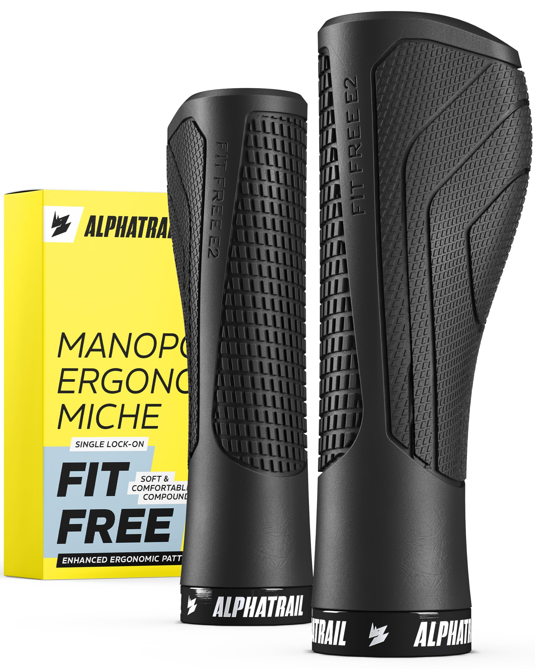 Alphatrail FitFree manopole MTB ergonomiche con feeling naturale, manopole bici ergonomiche lock-on 22,2 mm, 1 paio, manopole ergonomiche bici per tour, trekking & e-bike