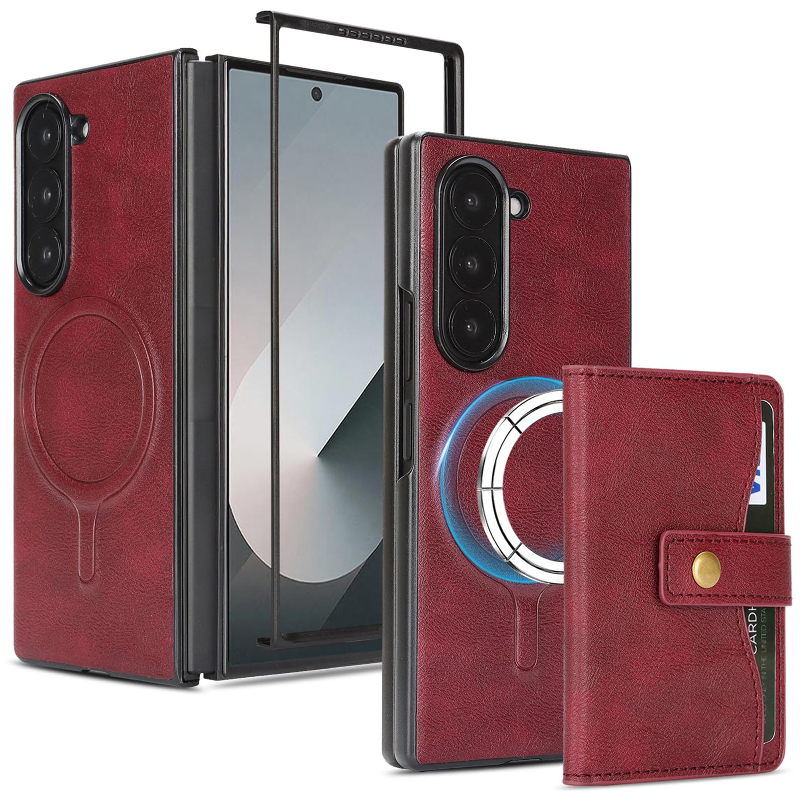Custodia In Pelle For Samsung Galaxy Z Fold 8 Ultra, Ricarica Wireless Aspirazione Magnetica Slot For Scheda Flip Cover For Telefono Staccabile Stile Business Protezione Anticaduta Shell(Red)