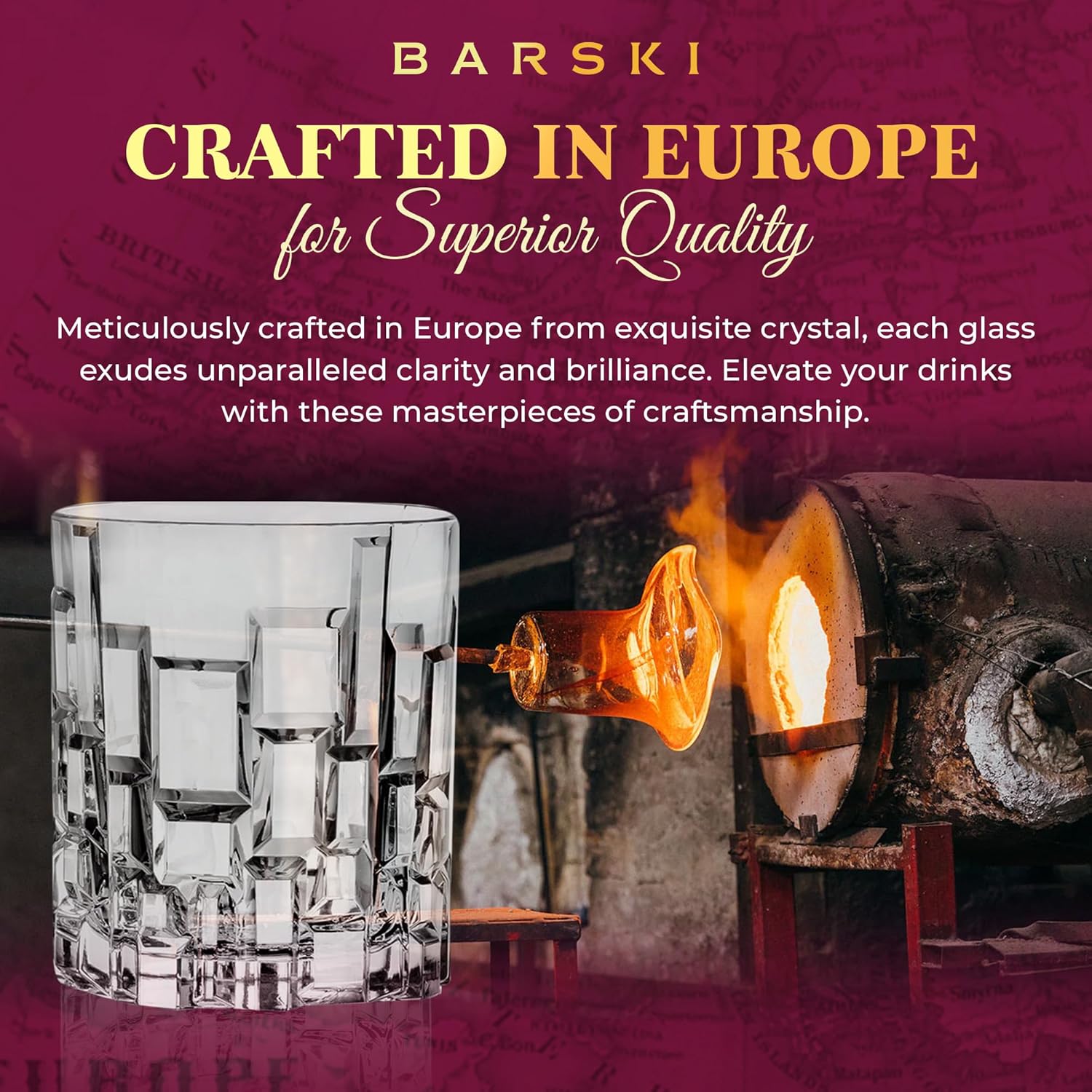 Barski Whiskey Glasses - Double Old Fashioned Rocks Glass - Set of 4 Lowball Tumbler - DOF Crystal Glass Tumblers - For Scotch - Bourbon - Water - Beverage - Drinking Glasses - 11 oz - Made in Europe - Image 3