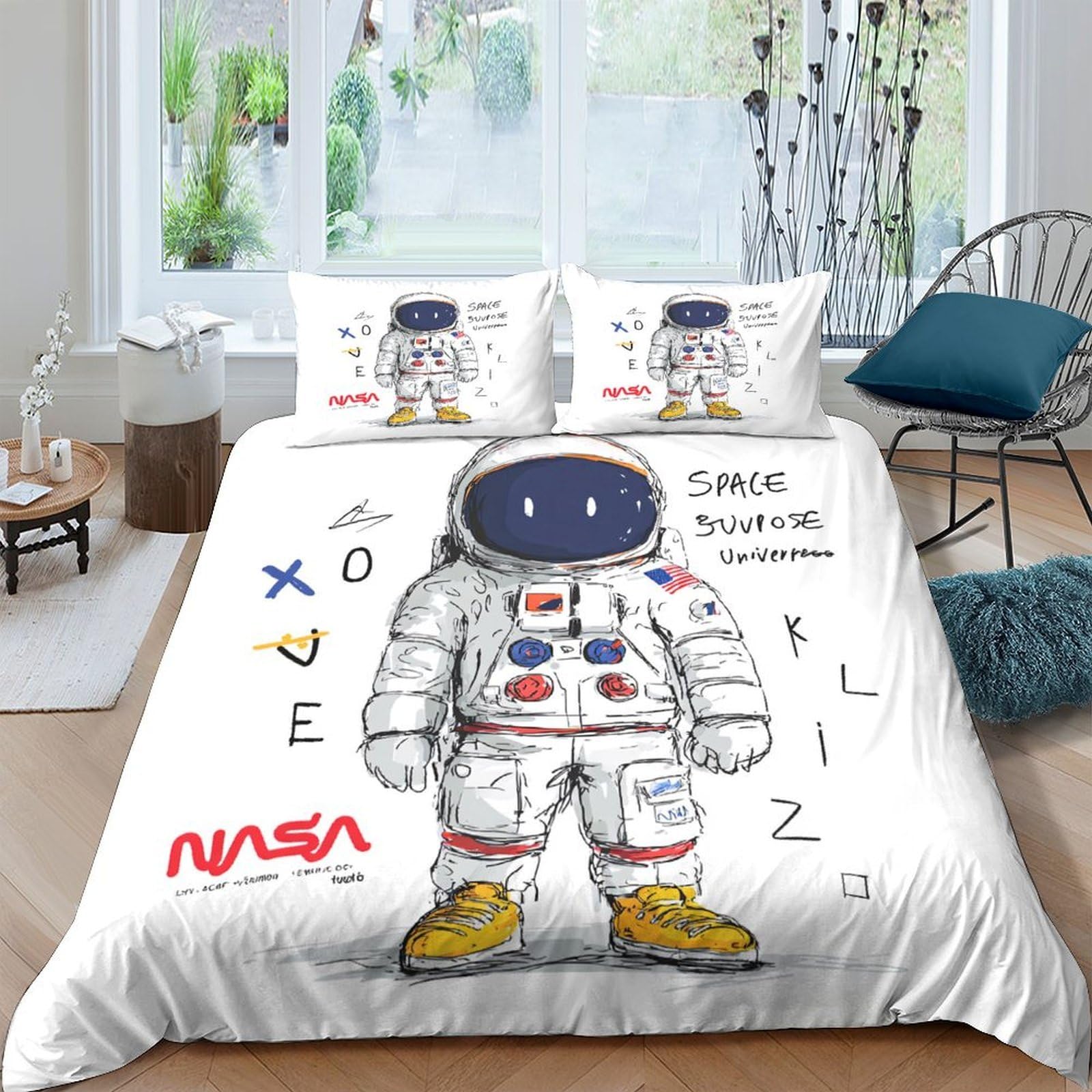 Unrxjzlvm Style-5 Astronaut Bedding Set 3D Microfiber Teen Space Decor