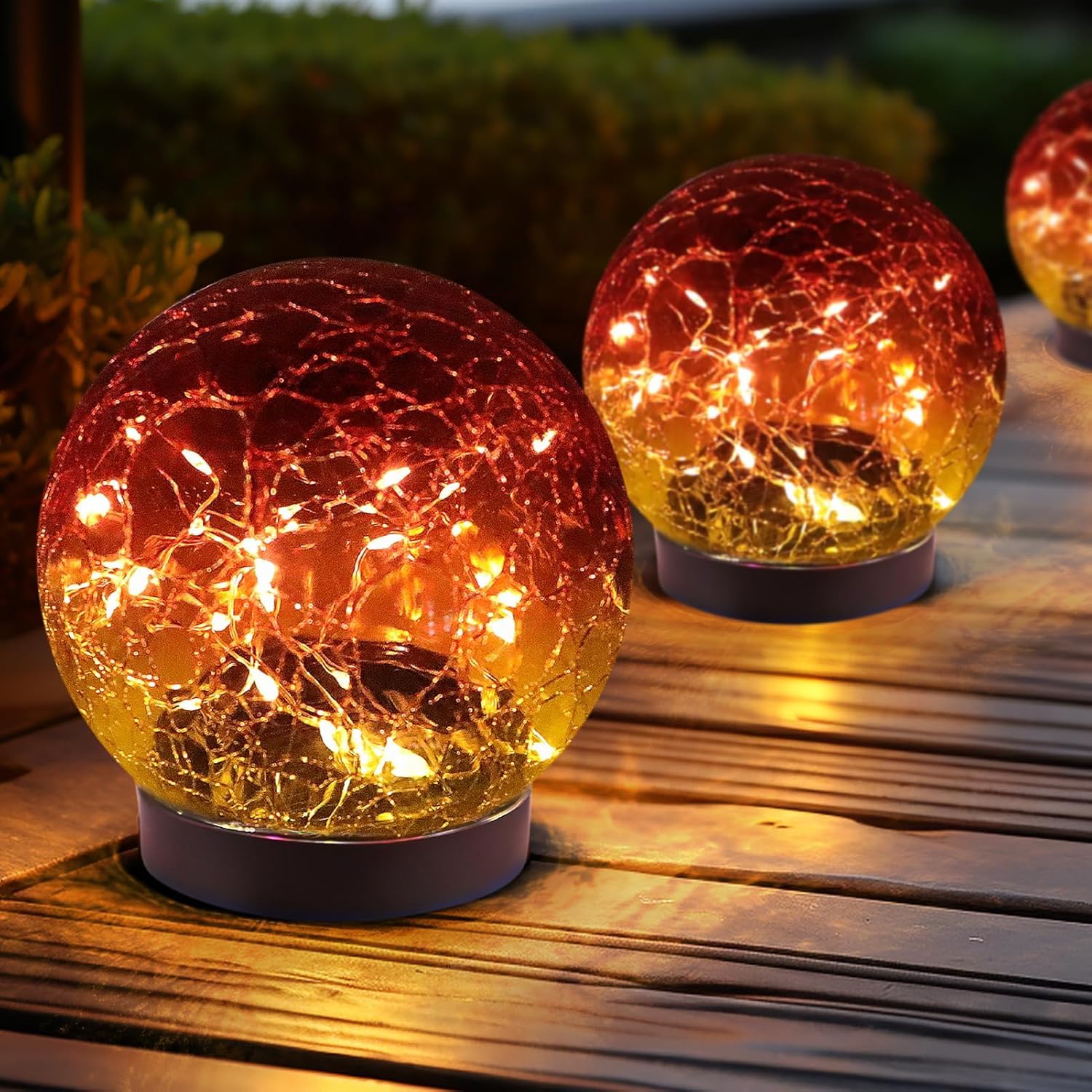 Xing, 4 luci solari a globo per esterni, impermeabili, per giardino, sfera di vetro incrinato, luci solari per esterni, decorazioni per esterni e esterni, per patio e cortile, prato, cortile
