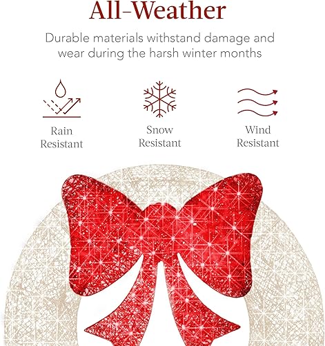 Miniatura 123 de Best Choice Products 48in Pre-Lit Outdoor Christmas Wreath Decoration, LED Metal Holiday Decor for Home w/ 140 Lights, Bow - Green/Red