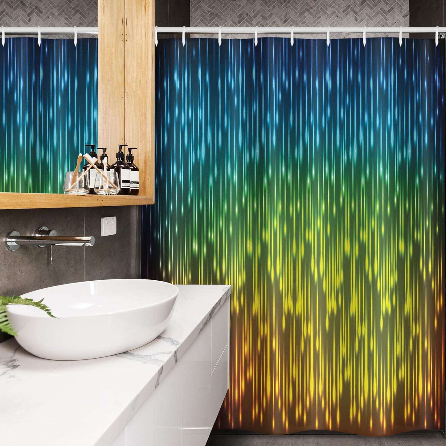 Ambesonne Colorful Stall Shower Curtain, Galaxy Universe Outer Space Inspired Technical Neon Rain Modern Abstract Art Print, Fabric Bathroom Decor Set with Hooks, 54" W x 78" L, Lime Green Sky Blue