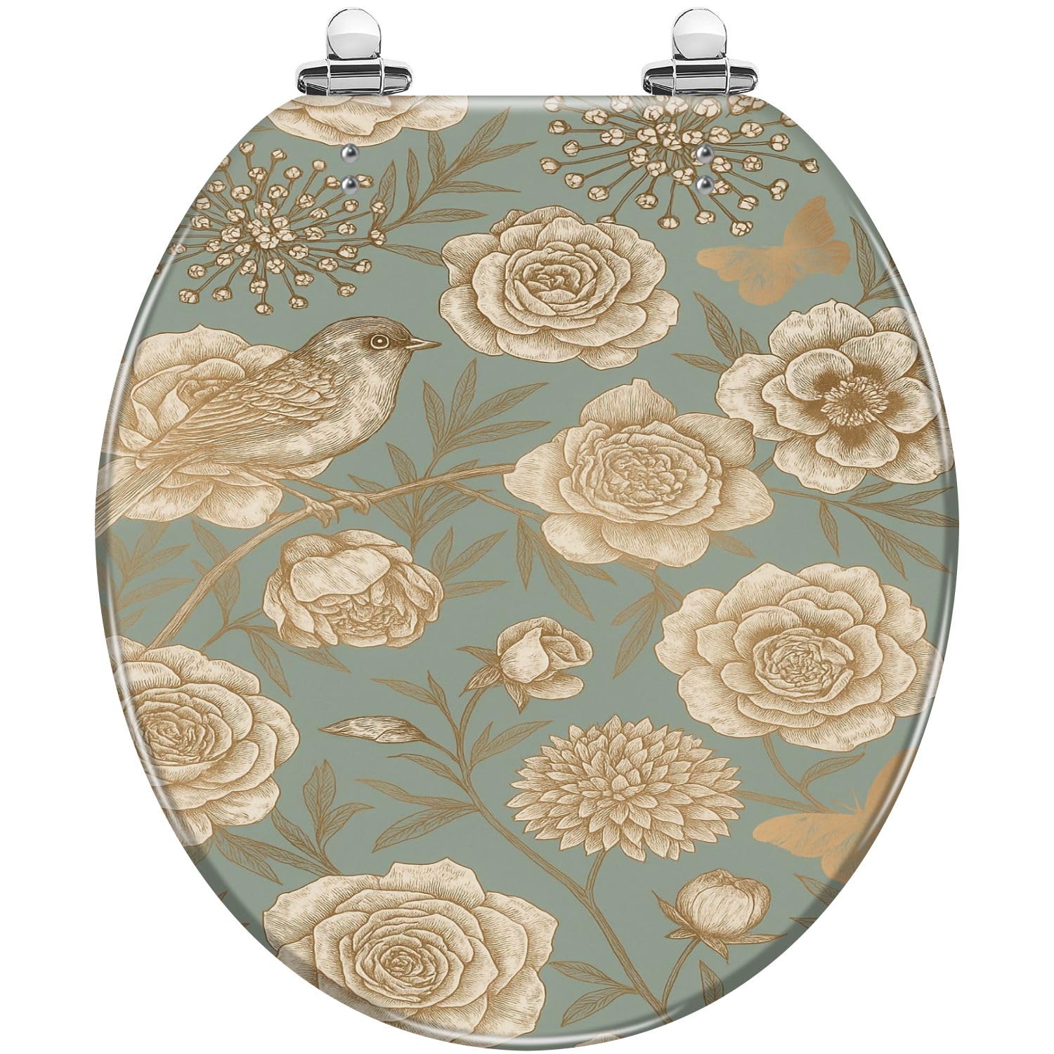 Sedile WC rotondo decorativo, lussuoso con stampa su carta blu e lamina d'oro, materiale in resina, cerniere e coperchio a sgancio rapido, facile installazione per il bagno.