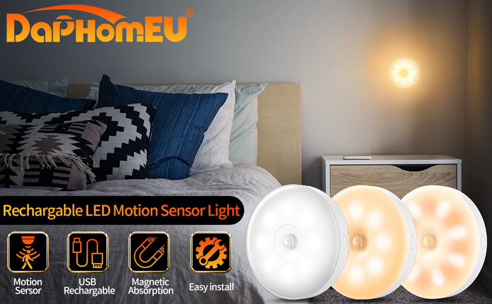 Luci LED Con Sensore Di Movimento KEWUZY - 6 Pezzi Ricaricabili USB Per Armadi, Scale E Corridoi, 3 Modalità - Foto 6