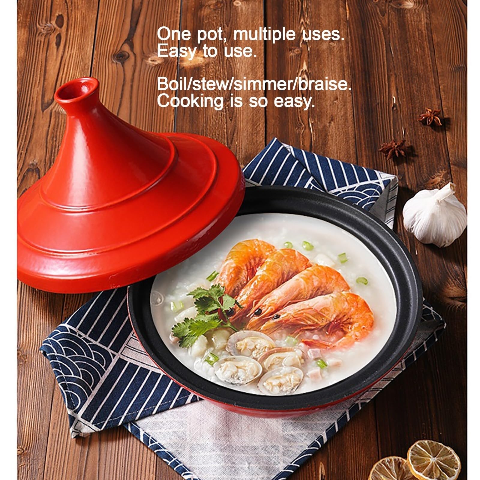 Gusseisen Emaille-Topf Tajine Topf Zum Kochen Tagine Marokko for Herd Und Backofen, Verbessert Den Geschmack for Restaurantqualität(Blau,28cm)